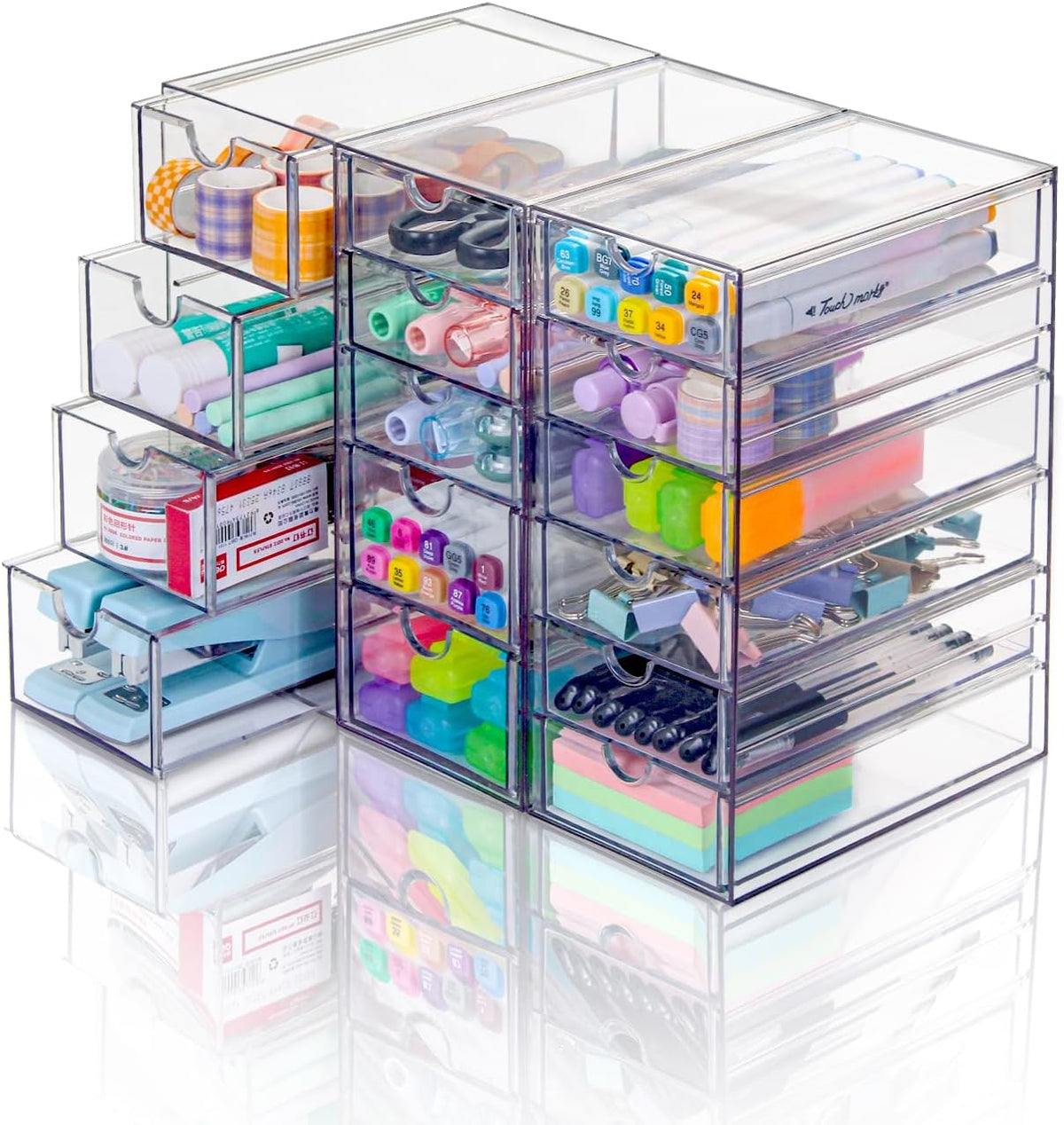 VZKAH Acrylic Organizer with Drawers | 20 Drawers 4 Sets | Desk Organizer and Storage, Clear Makeup Organization, For Office/Art Supply/Craft Storage and Organization