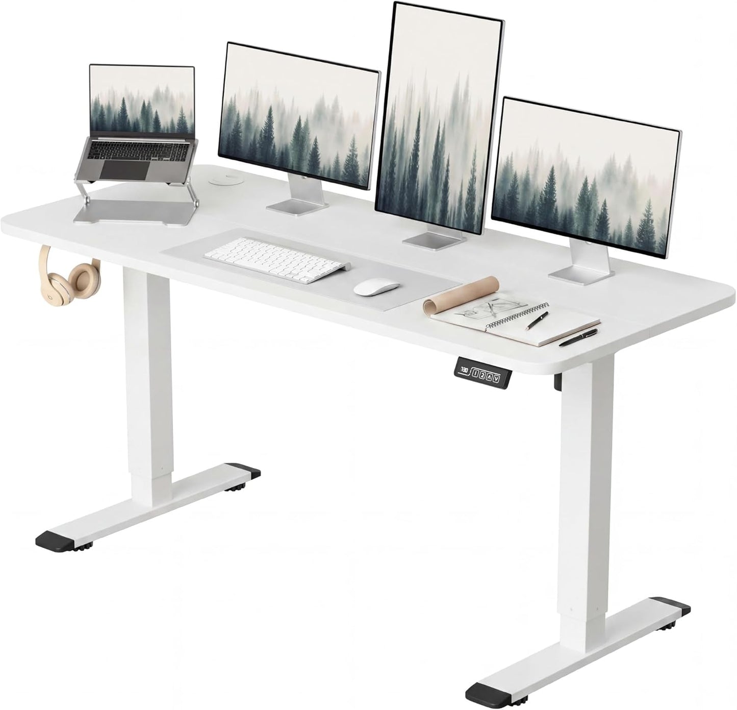 Furmax Electric Height Adjustable Standing Desk Large 55 x 24 Inches Sit Stand up Desk Home Office Computer Desk Memory Preset with T-Shaped Metal Bracket, White