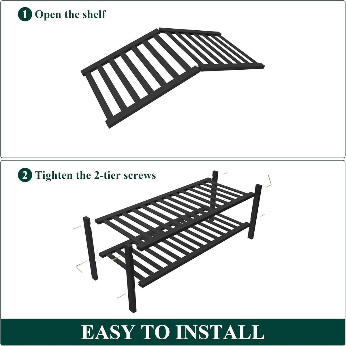 Smiry Bamboo Shoe Rack for Closet, 2 Tier - 26.77" Wide, Black