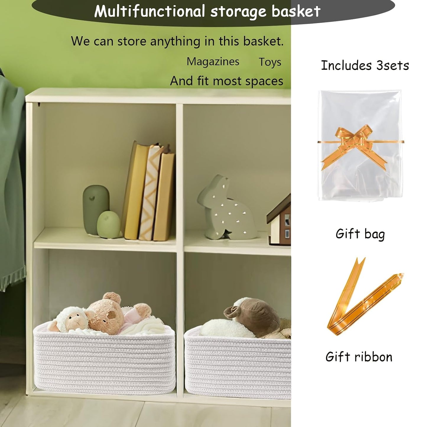 COMFY-HOMI 11.5"x7.5"x4.7" Storage Baskets for Organizing | Cotton Rope Woven Basket | Toy Storage Bin Box | Basket for Shelves, Closet Organizer Bin, Decorative Closet Shelf, 1 Pack