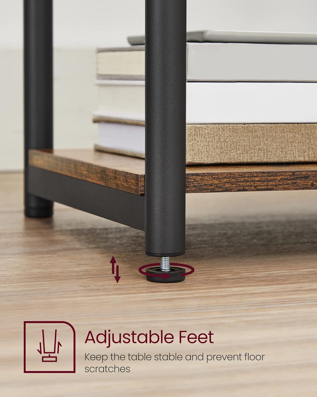 VASAGLE BARNET Collection - Side Table, Small End Table for Living Room, Modern Tall Nightstand, Bedroom, Office, Bathroom, Steel Frame, Rustic Brown and Ink Black ULET273B01