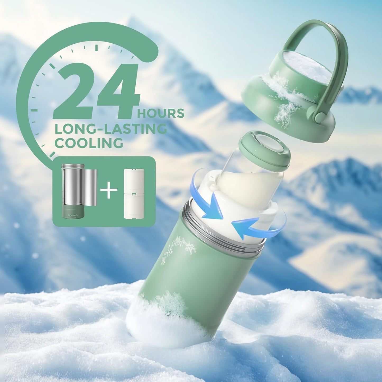 Momcozy 22oz Portable Breast Milk Cooler for Outdoor, Life Saver with 360° Total Cooling for 24 Hours, Larger Capacity Travel Breastmilk Chiller with 2pcs Baby Bottles for Breastmilk Storage