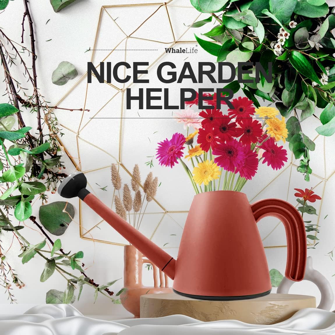Indoor Plant Watering Can Long Spout Water Pot 2L/67oz Terra-Cotta Red
