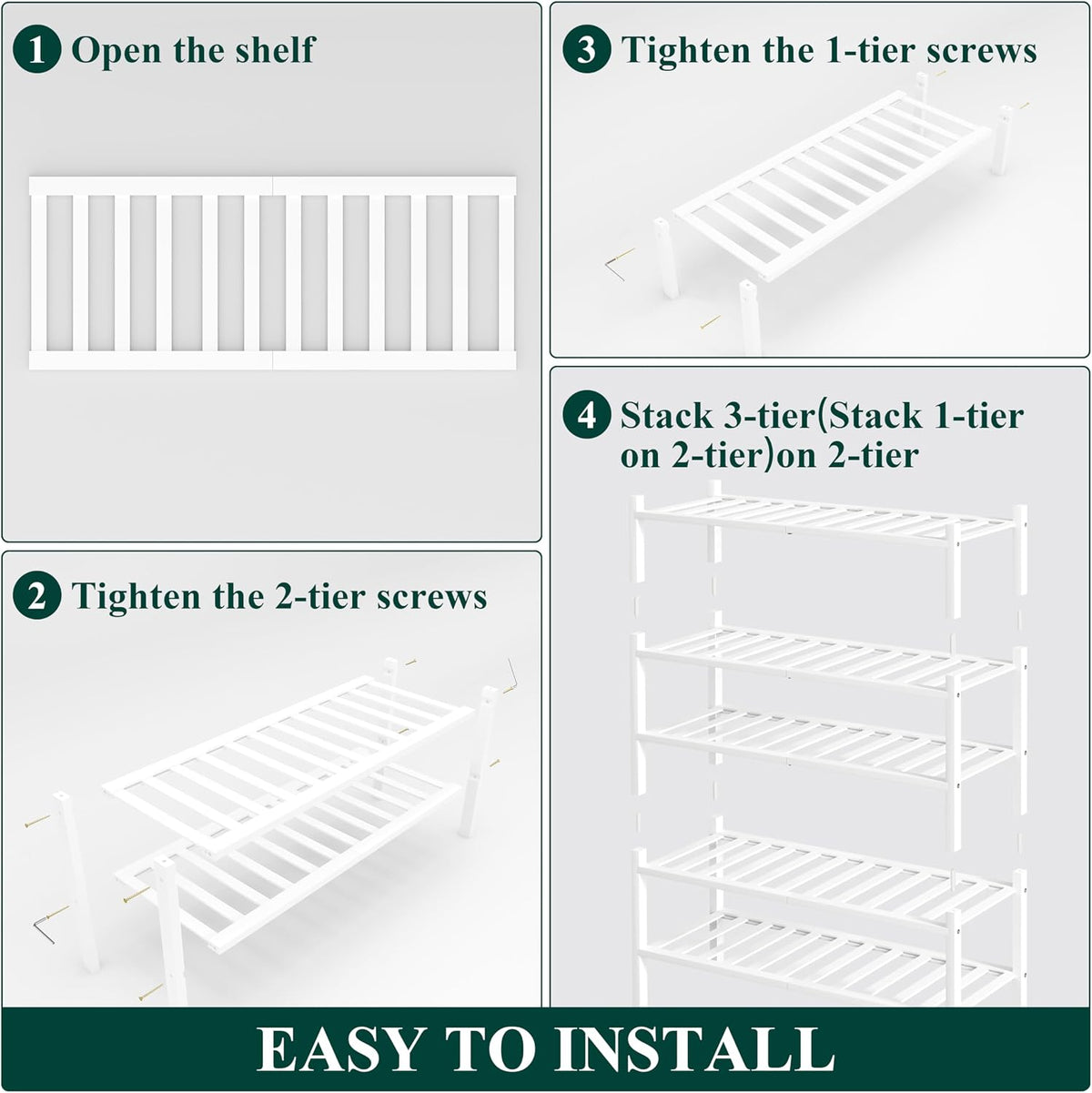 Smiry Bamboo Shoe Rack, 12 Vertical Slats, 5 Tier - 26.8" Wide, White