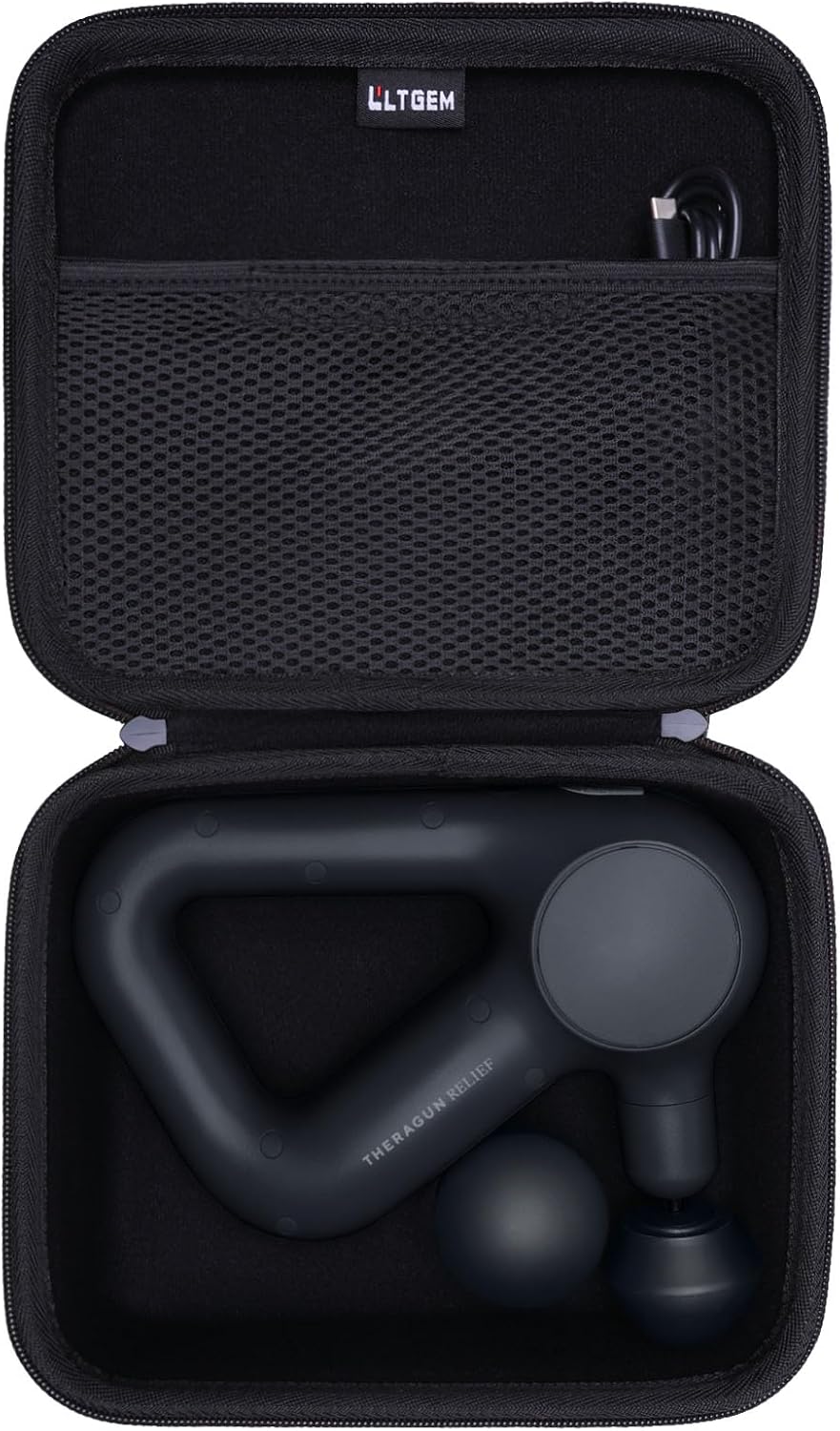 LTGEM Massage Case Compatible with TheraGun Relief Handheld Percussion Massage Gun/Neck/Back/Leg/Shoulder Massage Gun - Travel Protective Carrying Storage Bag, Black (Case Only)