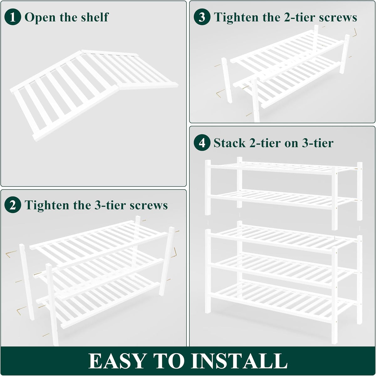 Smiry Bamboo Shoe Rack for Closet, 5 Tier - 26.77" Wide, White