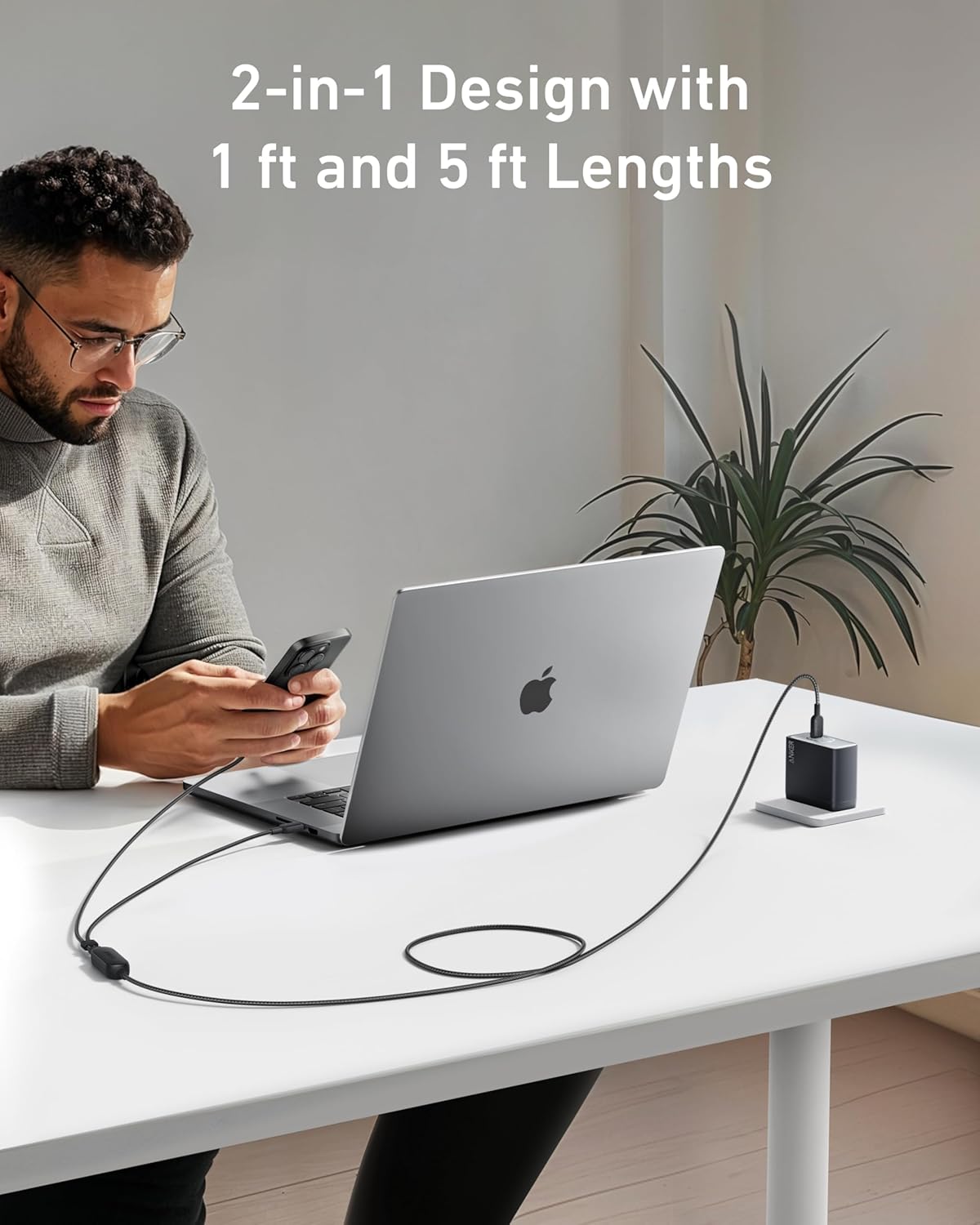 Anker Cable,6FT 2-in-1 USB C to USB C Cable 140W Max,Fast Charging for iPhone 17/17 Pro Max/16 Series,MacBook Air/Pro,and More(Braided,Black)