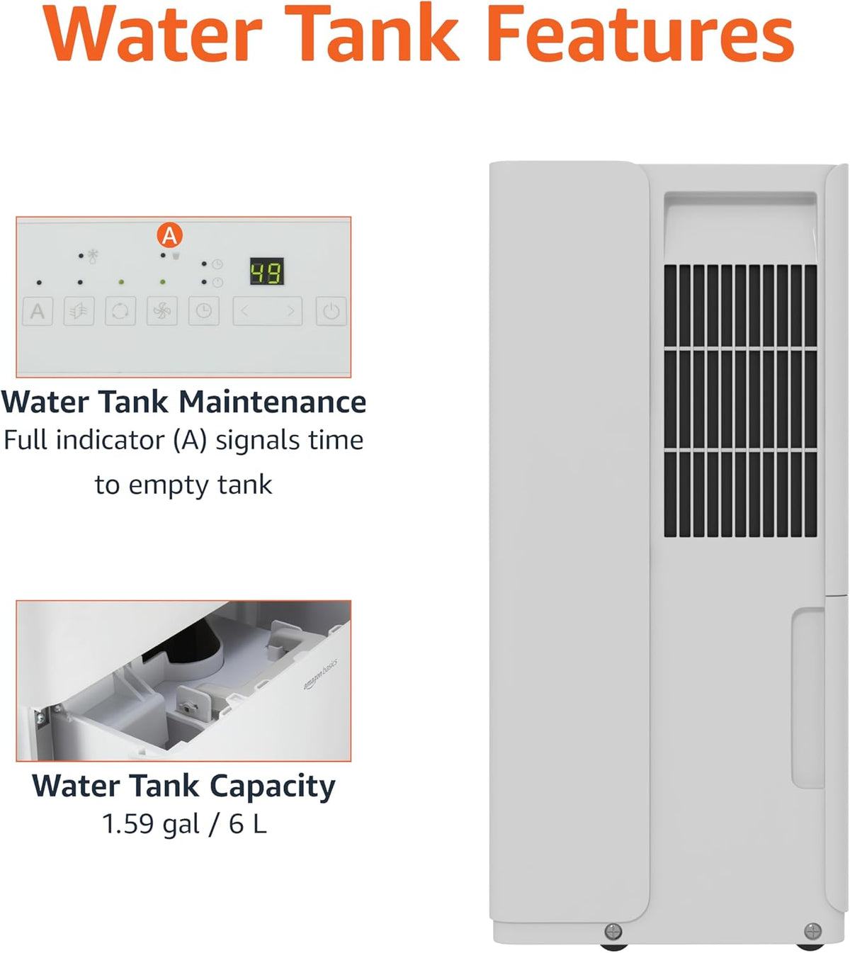 Amazon Basics 50-Pint Large Dehumidifier with Humidity Control, Timer, Auto-Defrost, Overflow Protection, Washable Filter for Rooms up to 4000 SFT, White