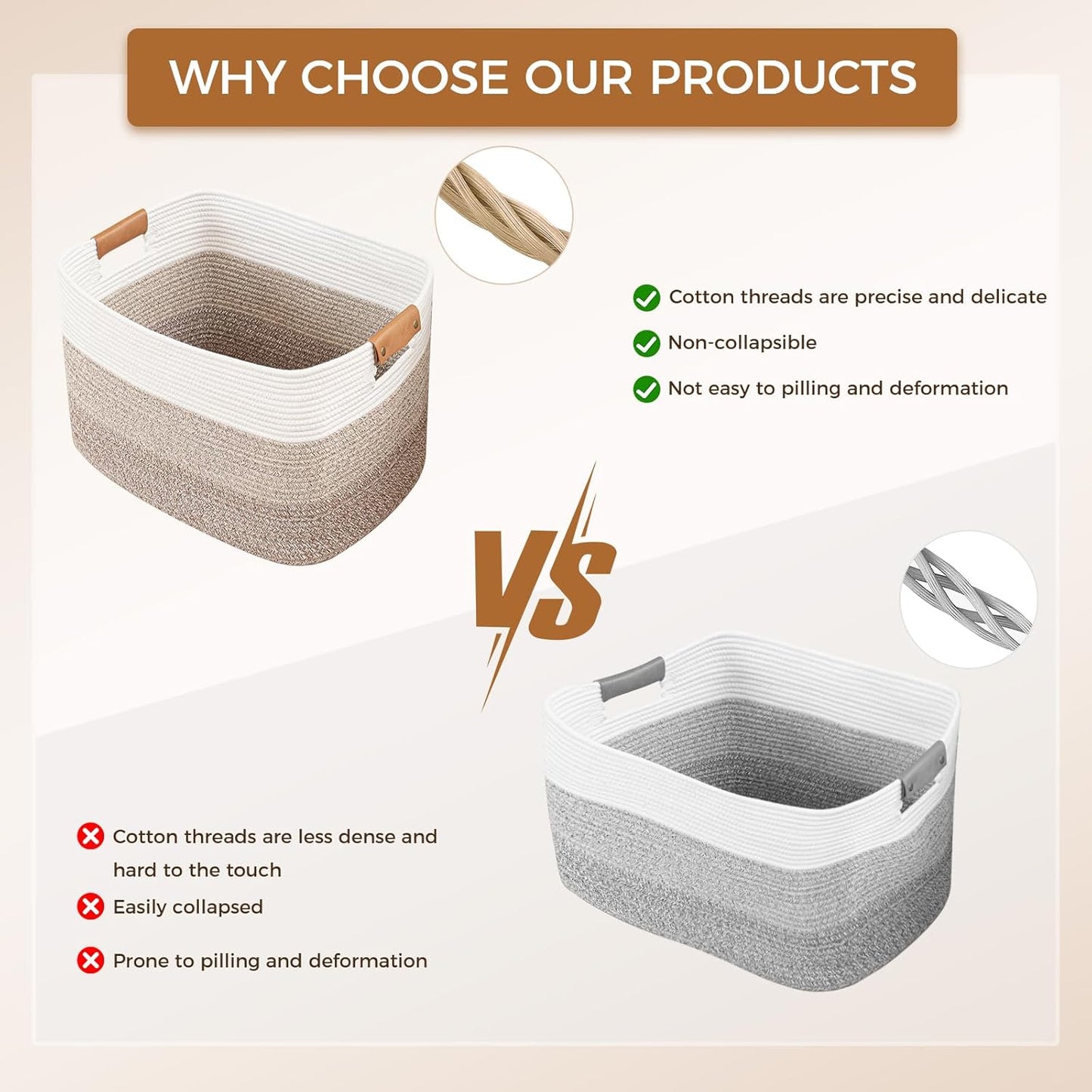 danpinera Blanket Basket, 72L Woven Storage basket with Leather Handle, Eco-friendly Decorative Storage Organization in Bathroom & Living Room for Towels 22 ''*17 ''*11.8 '', Gradient Brown
