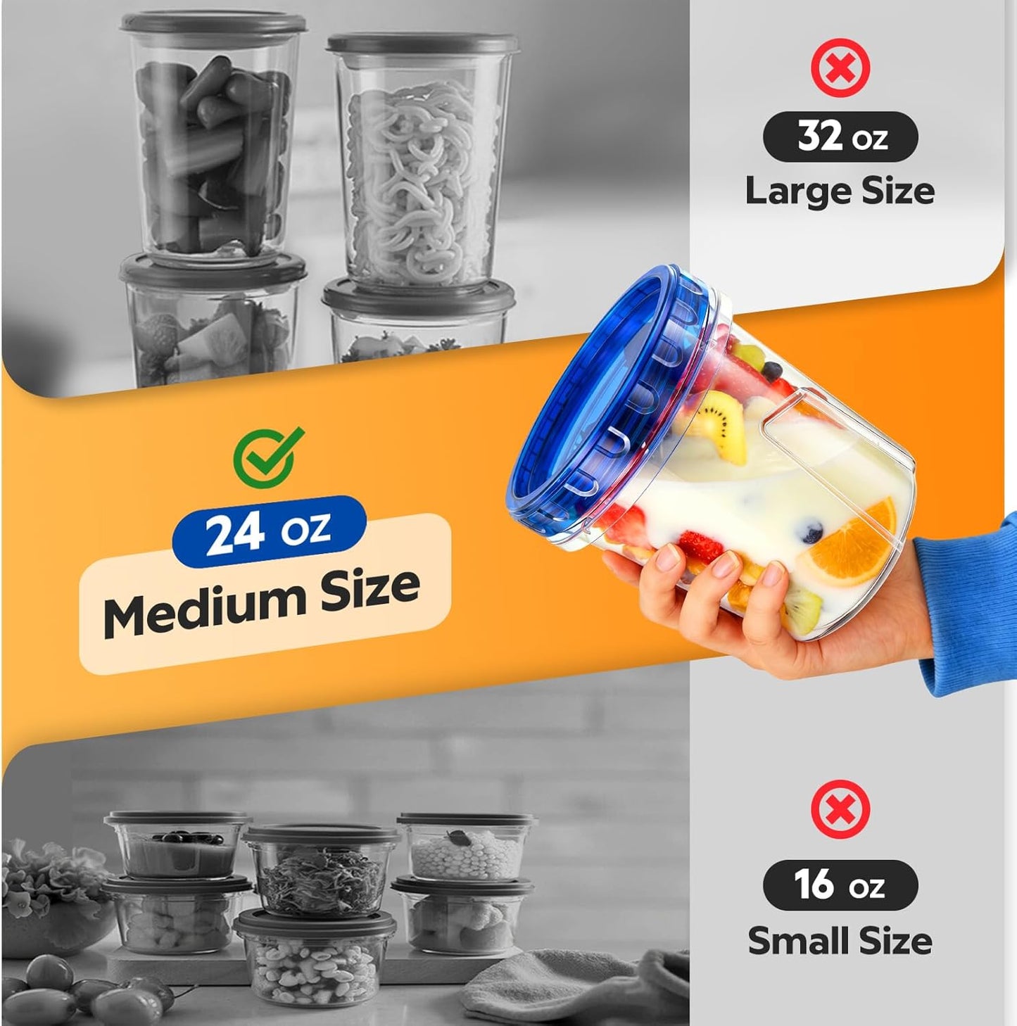 Freezer Storage Containers, [6 Pack-24 Oz] Airtight Plastic Food Storage Containers with Twist Top Lids, Soup, Meal Prep Containers | BPA Free | Stackable | Leakproof | Microwave/Dishwasher Safe