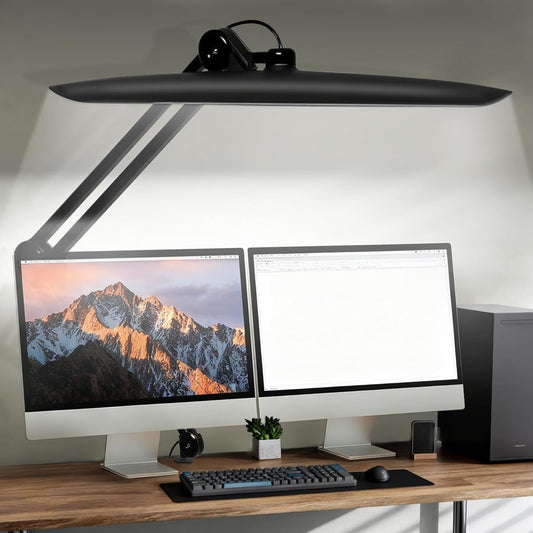 20" LED Desk Lamp with Clamp, 24W CCT Adjustable Dimmable Nail Light for Desk, 120 LEDs Metal Swivel Arm Daylight for for Nail Tech Task Home Office Reading Architect Craft, Black