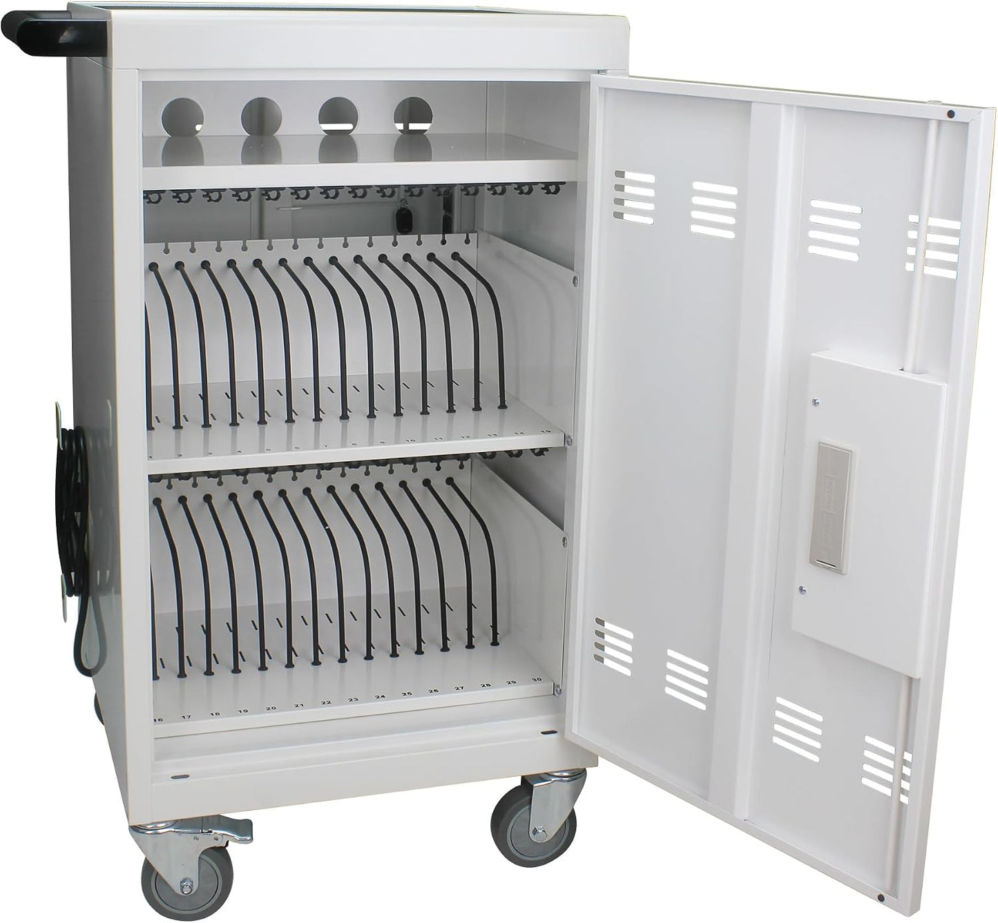16-Bay Mobile Charging Cart with Lock, White | Laptop Storage, Access Lock, Cord Management, for iPads/Chromebooks up to 14", for School/Business