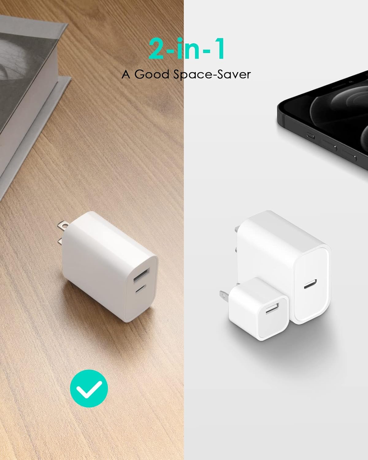 [4 Pack] USB C Charger Block Fast Charging Multiport Adpater [PD 20W USB-C & QC 3.0 USB-A Port] for iPhone 17/16/15/14/13/12/11/X/8, iPad, Galaxy, Google & More