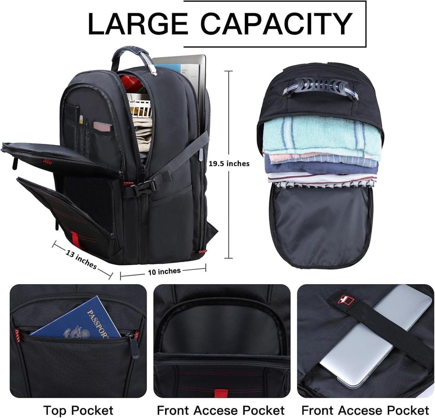 ANTERK Extra Large Travel Laptop Backpack, 17.3 Inch Carry on Backpack for Men Women, Big Anti Theft Water Resistant College Bussiness TSA Airline Approved Work Computer Backpack, Black