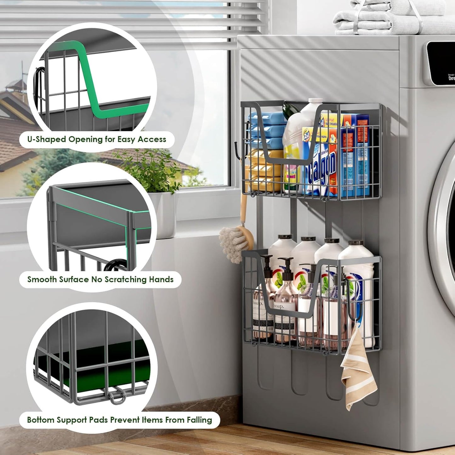 Grey Magnetic Shelf for Fridge, 2 Set Potato and Onion Storage Bins, Magnetic Fruit Basket for Fridge Pantry Organizers & Storage, Magnetic Spice Rack for Refrigerator Kitchen Counter, Cabinet