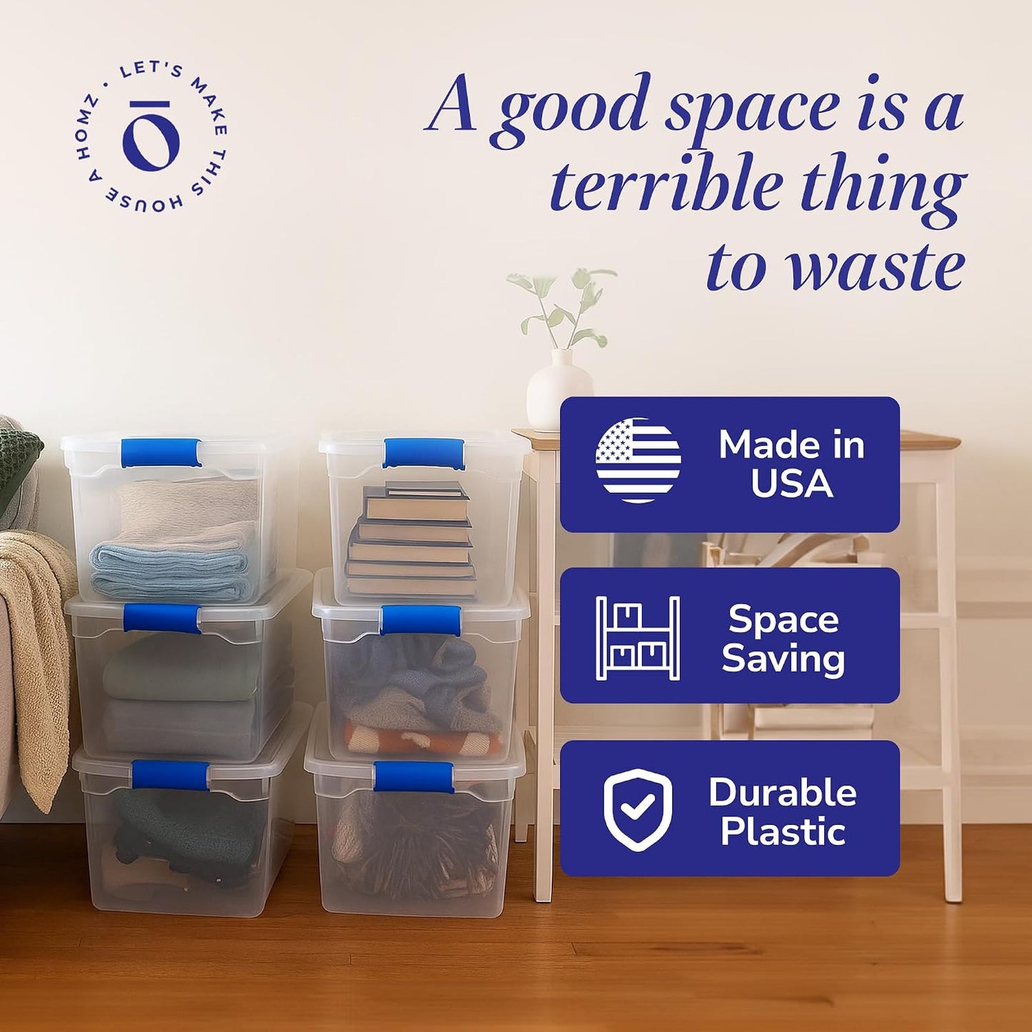 HOMZ Secure Latch, Clear Plastic Storage Organizer Bins, 31 Quart, 8 Pack | Heavy-Duty Stackable Containers, Large Organizer Box for Homes, Offices, and Garages