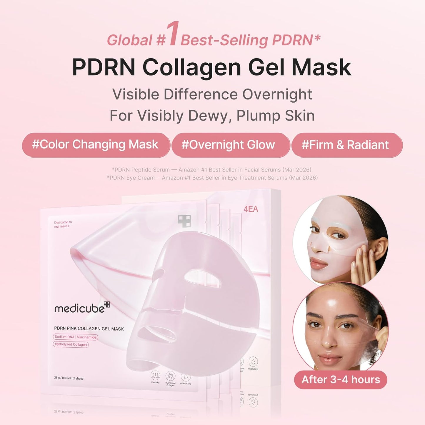 medicube Jelly Gel Mask with Salmon DNA PDRN Pink Collagen | Overnight Face Mask for Glass Glow Skin | Elasticity, Hydrating, Firming and Moisturizing | Korean Skincare, 28g x 4ea