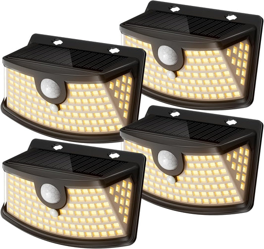 Aootek New Solar Motion Sensor Lights 120 LEDs with Lights Reflector,270° Wide Angle, IP65 Waterproof, Step Lights for Front Door, Yard, Garage, Deck (Black, Warm White, 4-Pack)