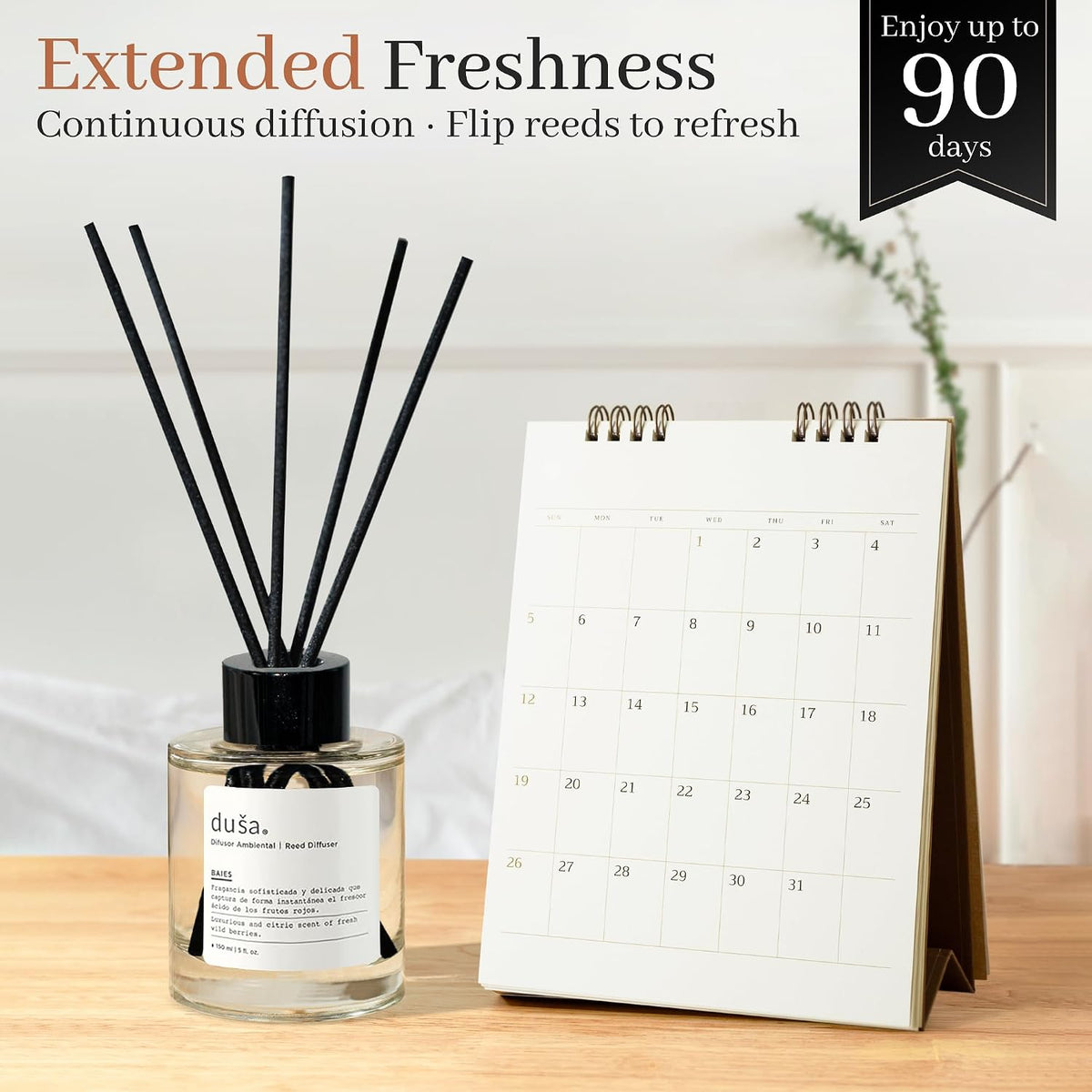 Duša Baies Scented Reed Diffuser & Sticks – 5 Fl Oz Essential Home Fragrance for Bathroom, Office & Living Spaces –Stylish & Long-Lasting Room Air Freshener –Ideal for Housewarming & Special Occasions