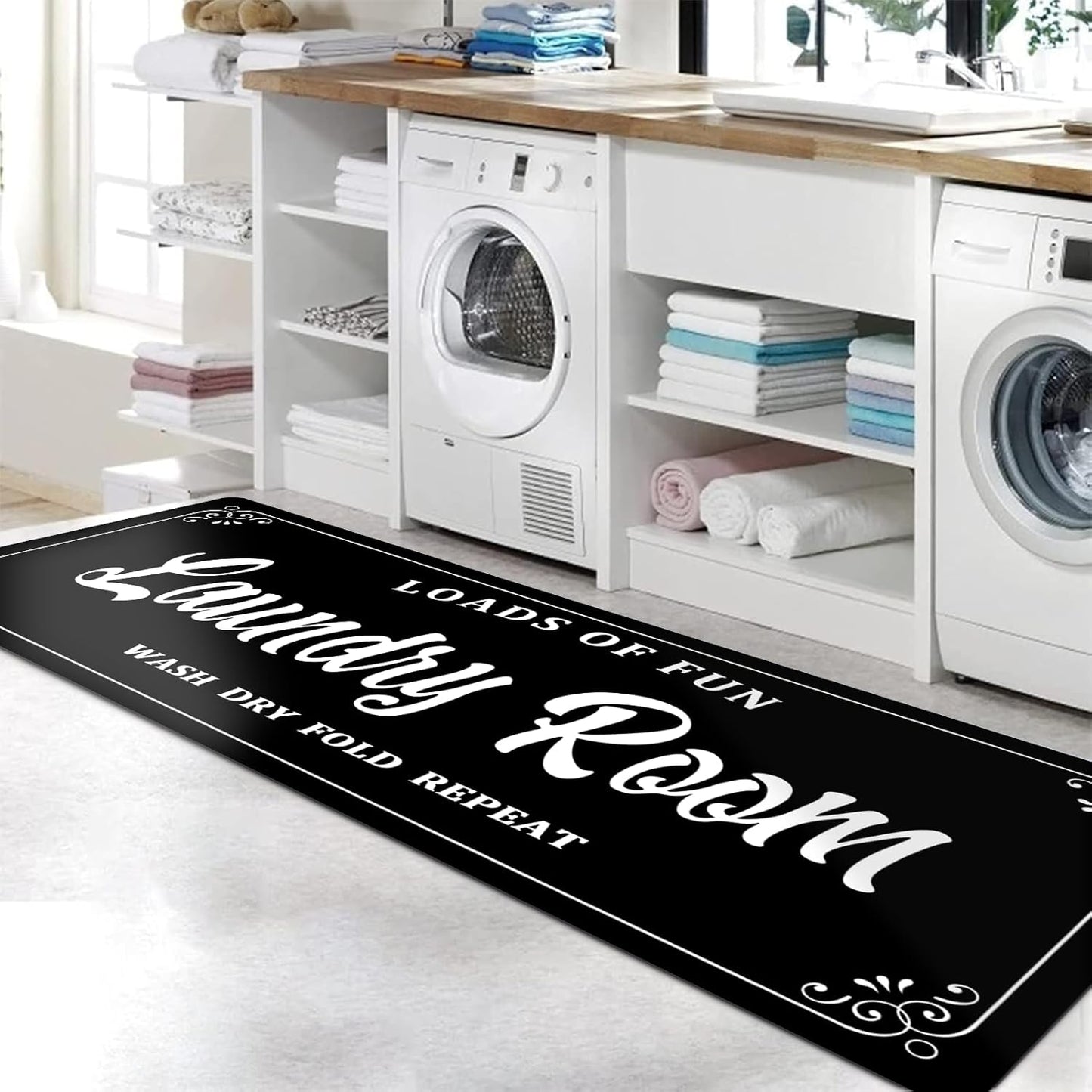 Laundry Room Rug Non Slip Floor mats Farmhouse Large Laundry Rugs for Laundry Room Mat Washer and Dryer Carpet Laundry Runner Room Decor 24x72inch(Black)