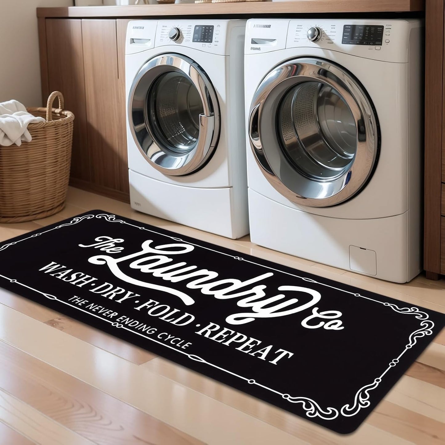 Pauwer Laundry Room Rug Runner 24"x60" Waterproof Rubber Laundry Mat Non Slip Kitchen Mats for Floor Washable Floor Mat Runner Rug for Farmhouse Mudroom Washroom Bathroom Decor