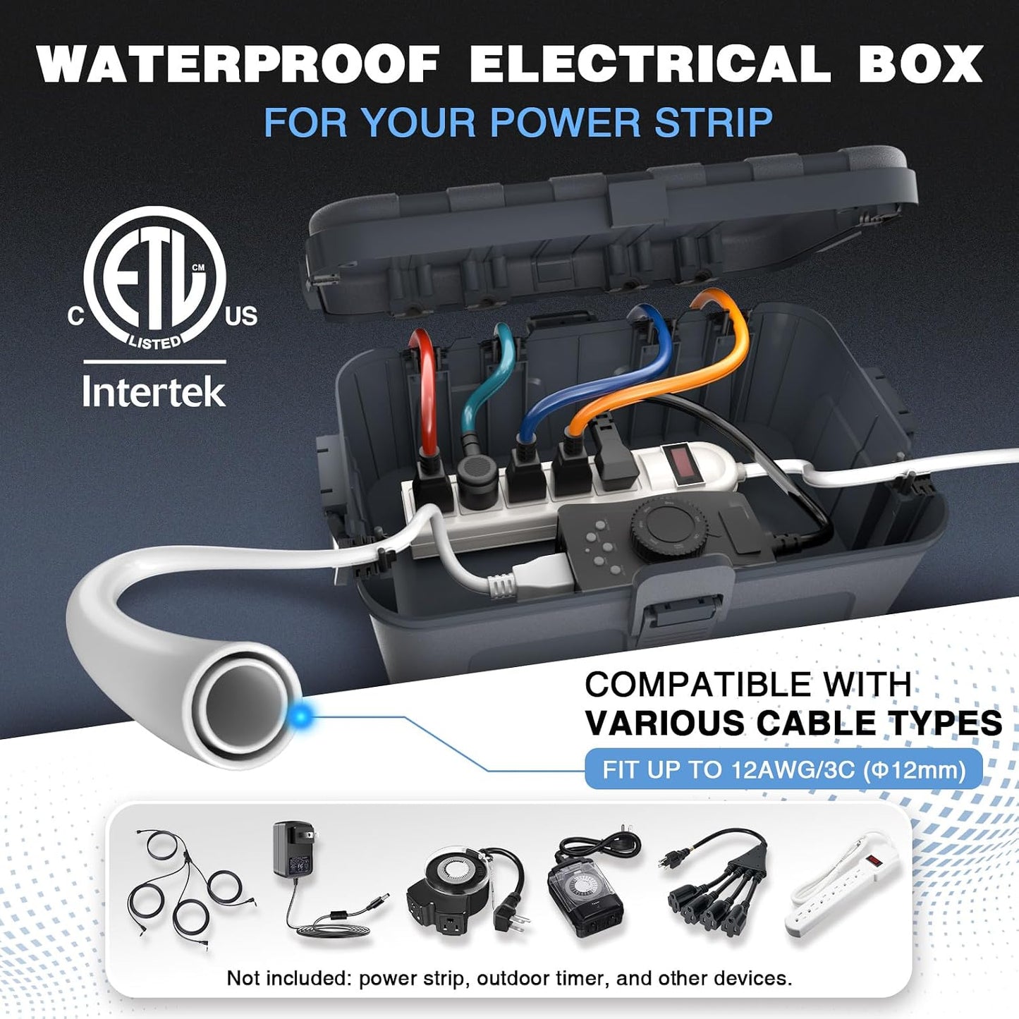 Flemoon Large Outdoor Electrical Box Waterproof, for Outdoor Plug | 12.5x8.5x5inch, IP54 Extension Cord Cover Weatherproof, Protect Outlet, Socket, Power Strip, Holiday Light Decoration, Gray