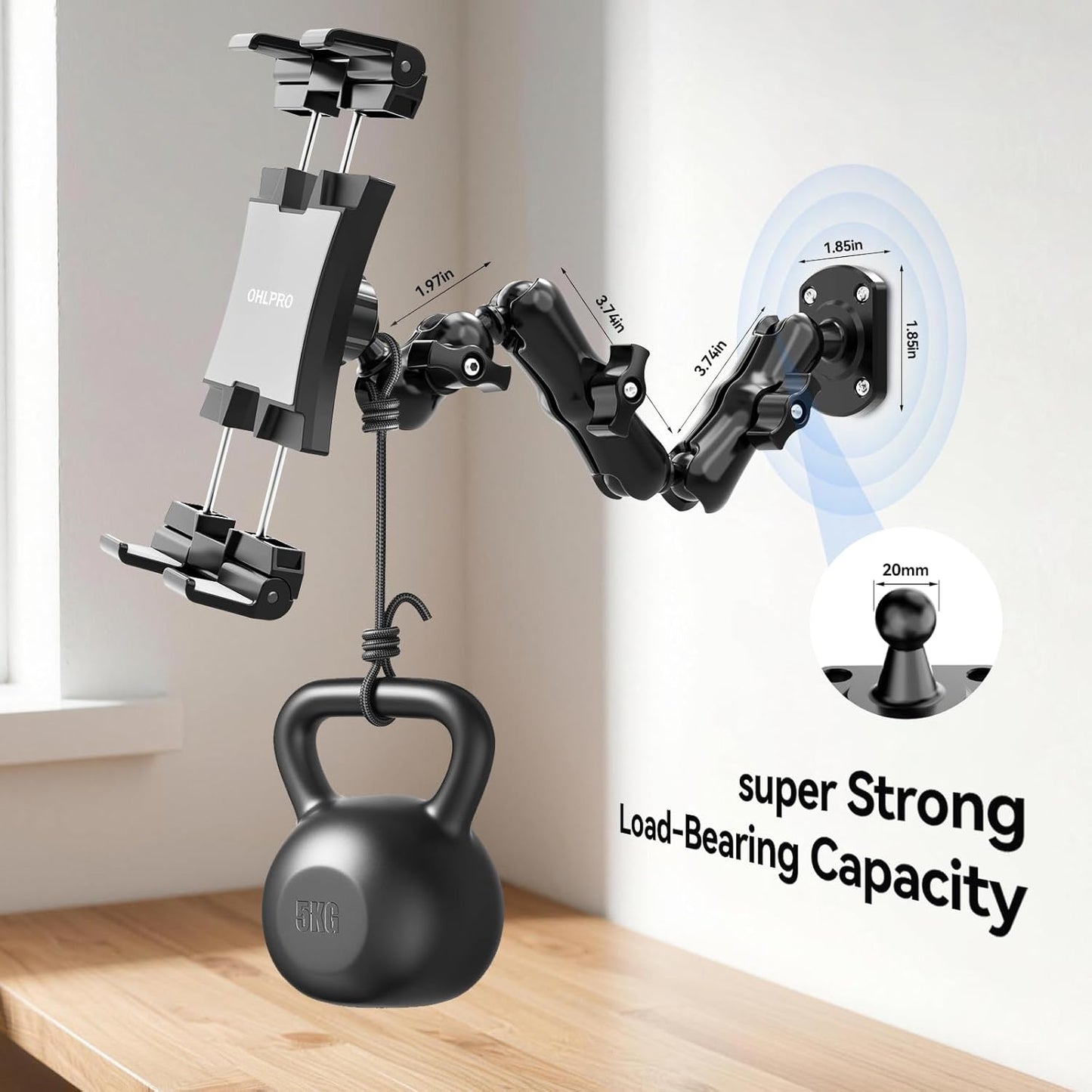 OHLPRO Heavy Duty Drill Base Tablet Mount for Car & Truck Dashboard Holder with 360 Adjustable 3-Stage Arm for 5-13" iPads Tablets & Phones Kindle, Mounting for Commercial Vehicles Boat Wall Desk