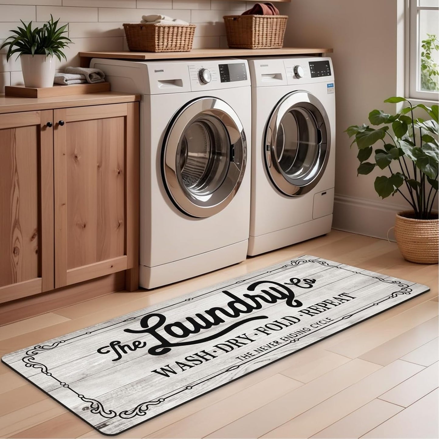 Pauwer Laundry Room Rug Runner 24"x60" Waterproof Rubber Laundry Mat Non Slip Kitchen Mats for Floor Washable Floor Mat Runner Rug for Farmhouse Mudroom Washroom Bathroom Decor
