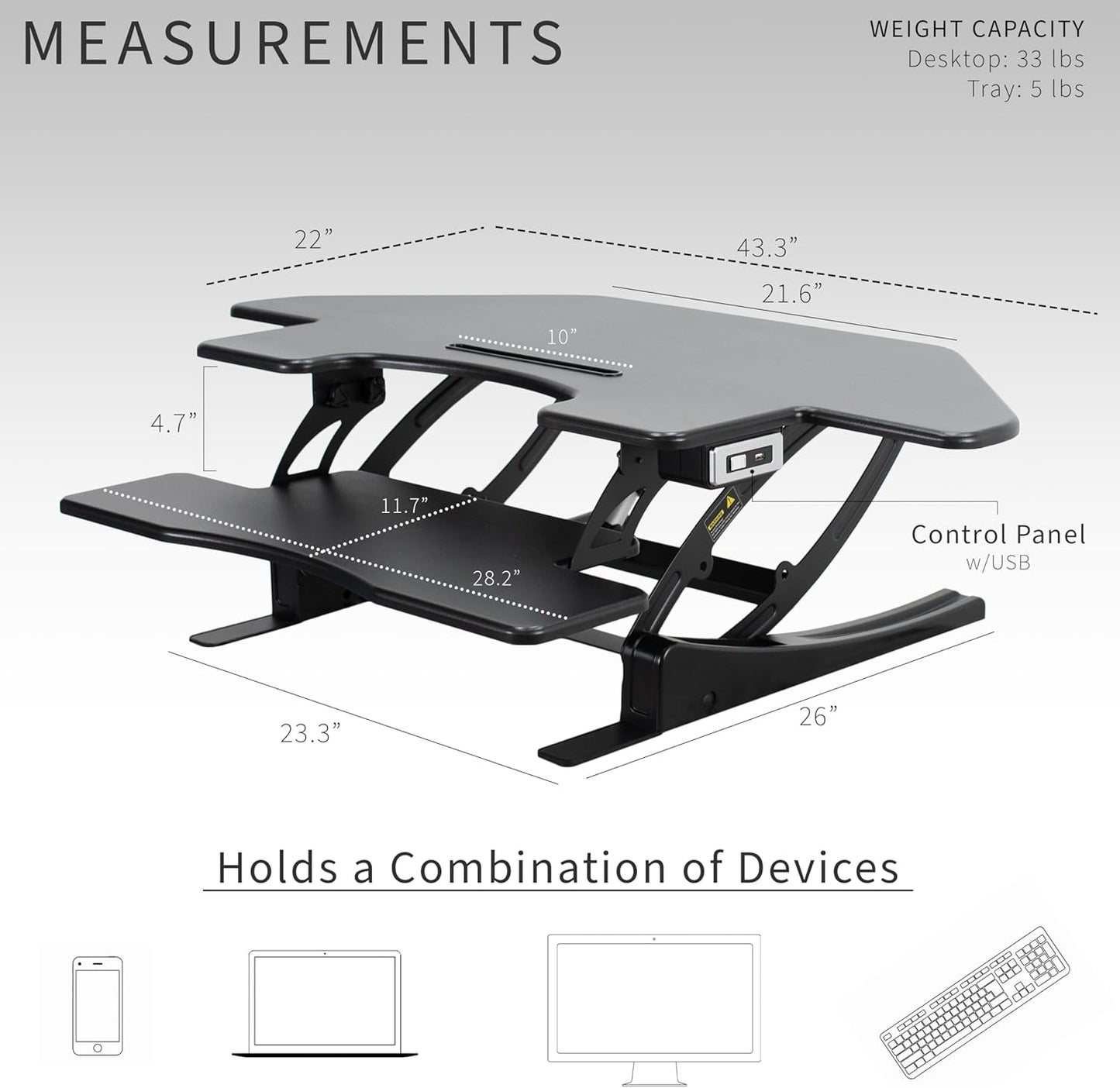 VIVO 43 inch Corner Electric Height Adjustable Cubicle Stand Up Desk Converter, VE Series, Sit to Stand Tabletop Dual Monitor Riser with USB Port, Black, DESK-V000VCE