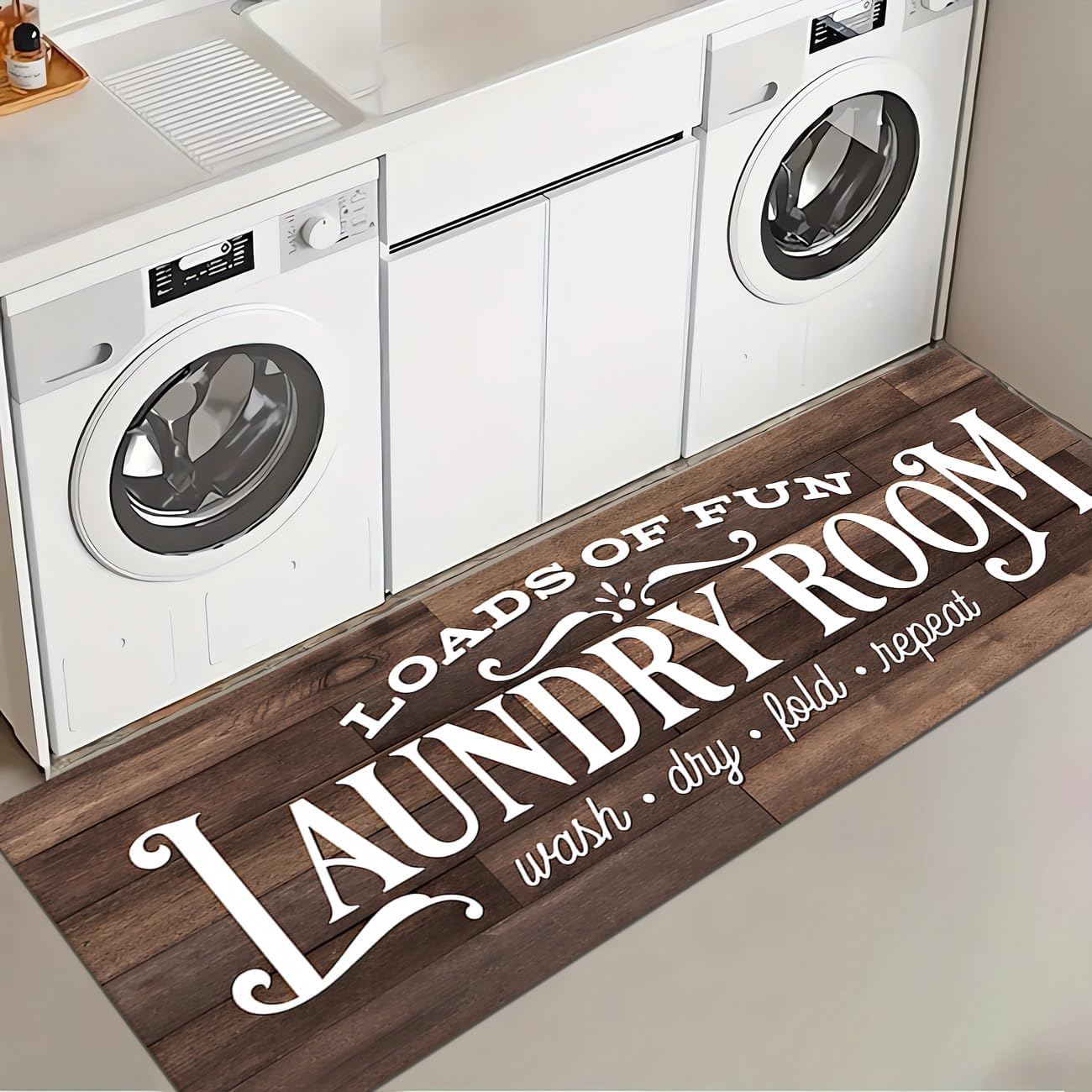 Laundry Room Rug Runner 20"X47" Brown Wood Non Slip Laundry Rugs and Mats for Laundry Room Decor Washable Runner Rugs for Farmhouse Kitchen Floor Bathroom Entryway Area Rugs (Laundry Rug-1, 20"X47")