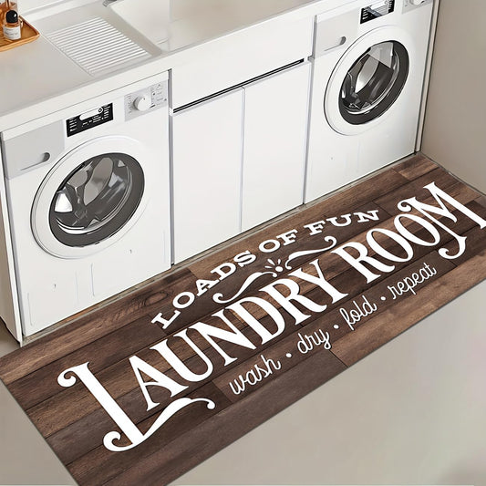 Laundry Room Rug Runner 20"X47" Brown Wood Non Slip Laundry Rugs and Mats for Laundry Room Decor Washable Runner Rugs for Farmhouse Kitchen Floor Bathroom Entryway Area Rugs (Laundry Rug-1, 20"X47")