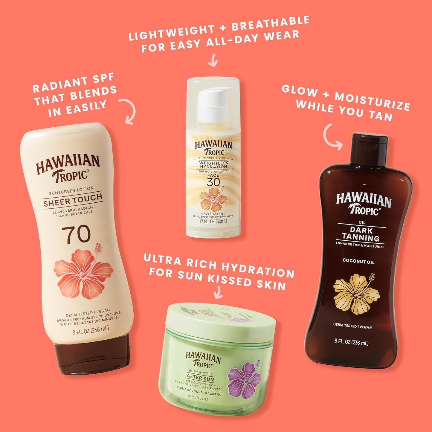 Hawaiian Tropic Sheer Touch Lotion Sunscreen SPF 70, 8 Fl Oz | Broad Spectrum, Oxybenzone Free, Sunblock Lotion, Hawaiian Tropic Sunscreen SPF 70, 8 Fl Oz