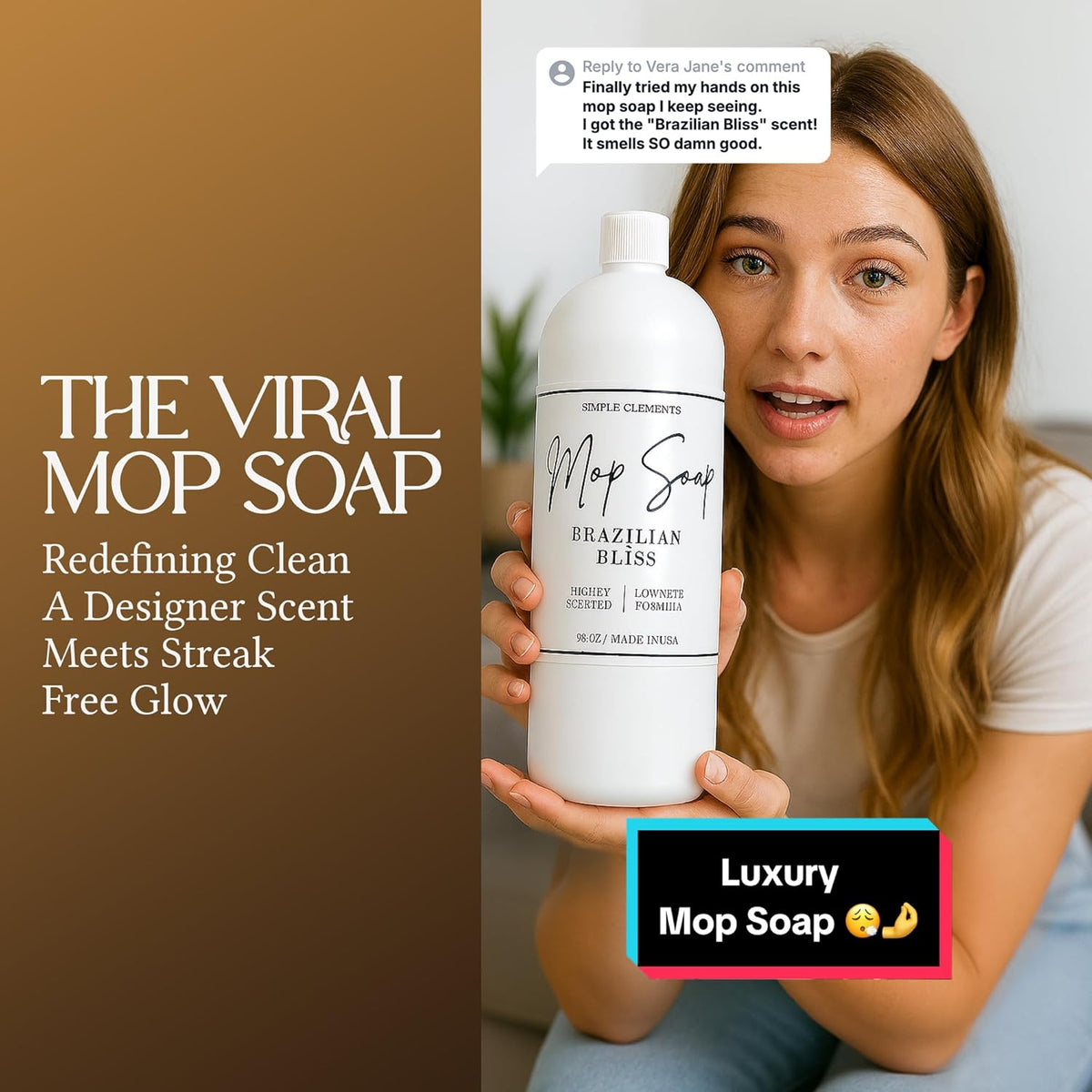 Mop Soap Highly Scented Fragrance, Long Lasting Luxury Floor Cleaner for Hardwood, Tile, Laminate & Stone, Low Suds No Residue Formula, All Mop Types, Made in USA, 32oz Brazilian Bliss Fragrance