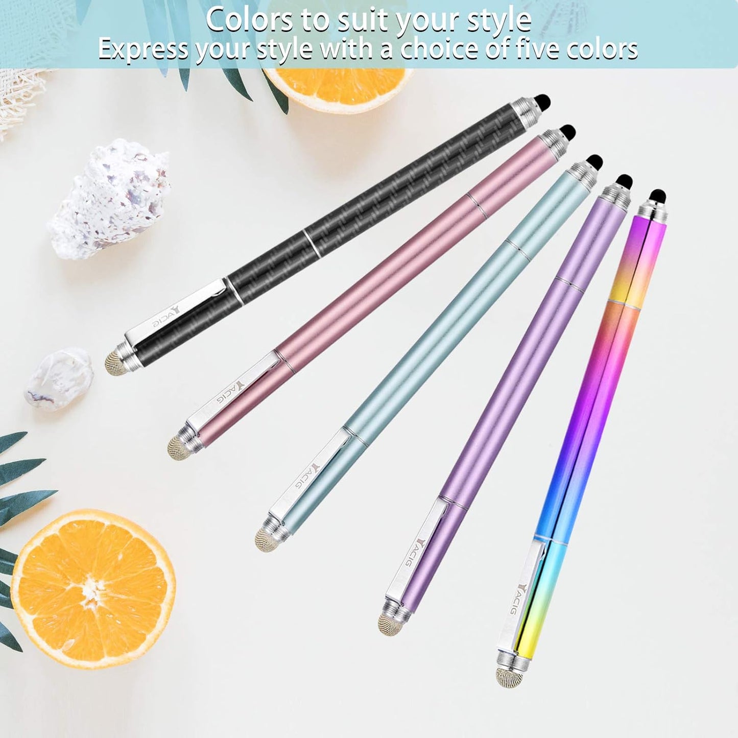 Capacitive Stylus Pen, 4-in-1 High Sensitivity and Precision Touch Screen Stylus Clear Disc Tip,Black Rubber Tip &Mesh Fiber Tip Compatible with Universal Touch Screen Device,Black