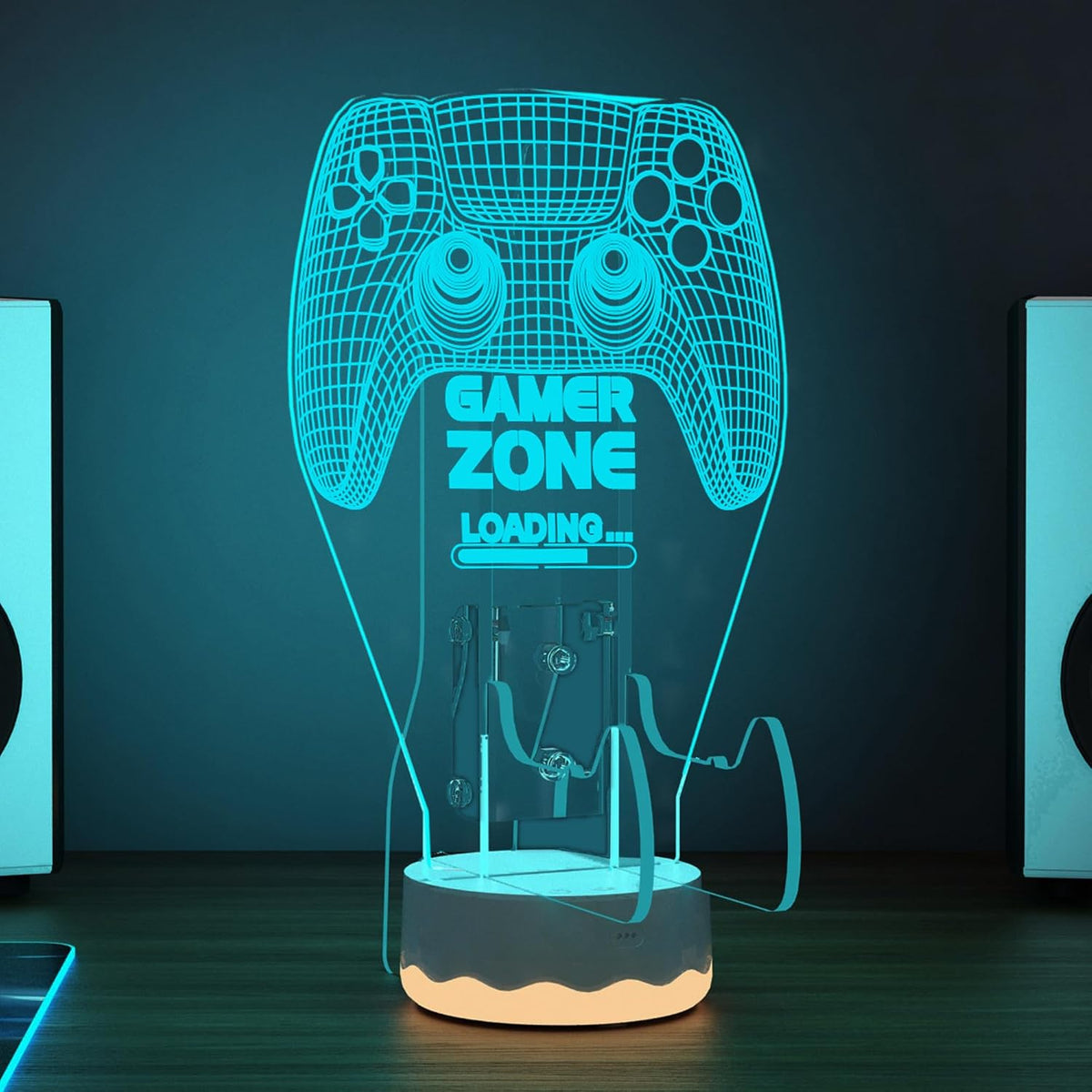 CoolGift Mart Light up Headset and Controller Stand, 16 Colors 3D LED Lights Gamepad Headphone Holder with Remote Control, Game Controller Hanger for All Universal Gaming PC Accessories