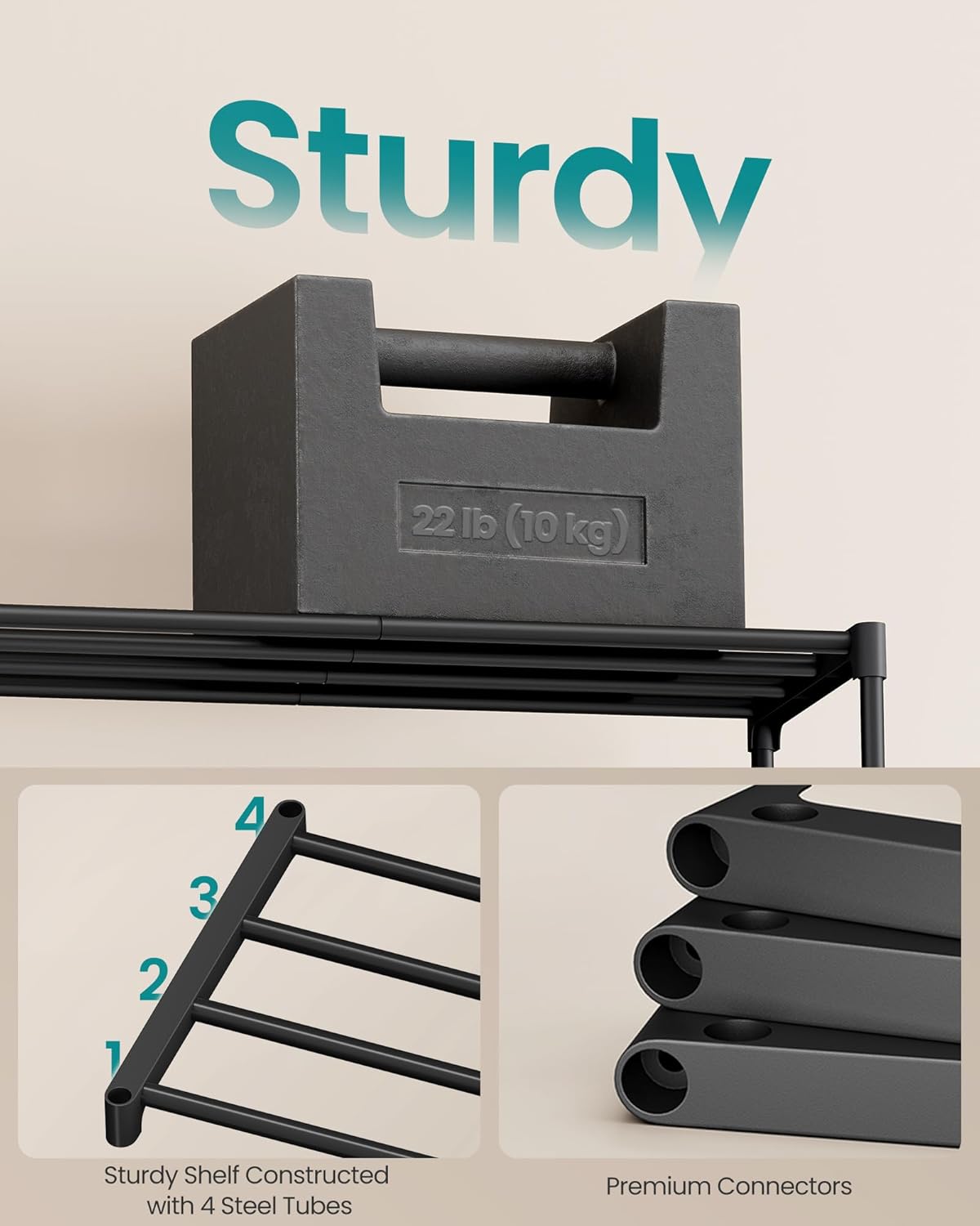 SONGMICS 3-Tier Shoe Rack for Closet, Compact Metal Shoe Organizer Shelf for Entryway, Bedroom, Small Spaces, Stackable, 11.8 x 24.5 x 19.1 Inches, Black ULSA123BH01