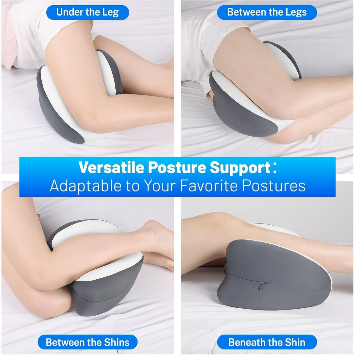 Knee Pillow for Side Sleepers, Leg Pillow with Cooling Cover, Memory Foam Body Pillow for Side Sleeping, Heart-Shape Cushion for Hip, Back & Sciatica Pain Relief, Grey