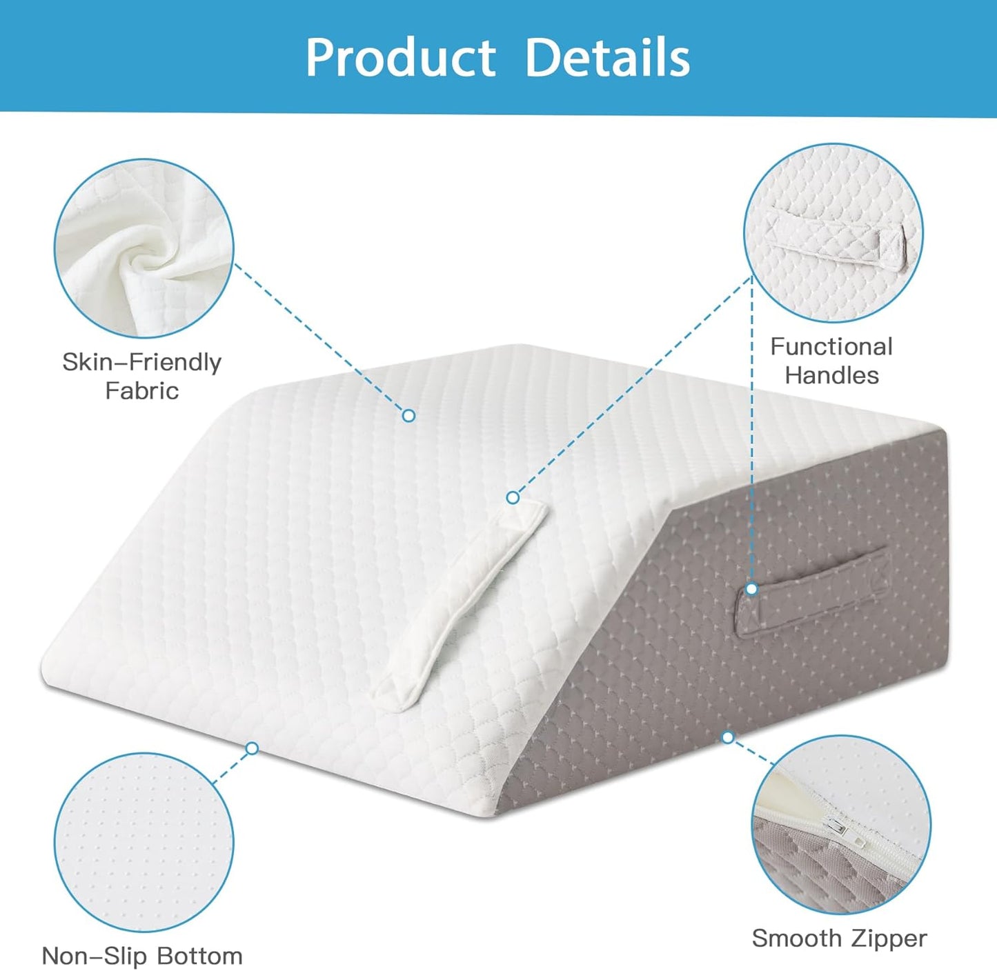 MEGCXIT Leg Pillow Elevation Blood Circulation, Leg Wedge for Elevation for Swelling, Leg Elevating Pillow for After Surgery, Memory Foam Foot Knee Pillow for Back Sleeping 23.6×16.8×8 Inch White/Grey