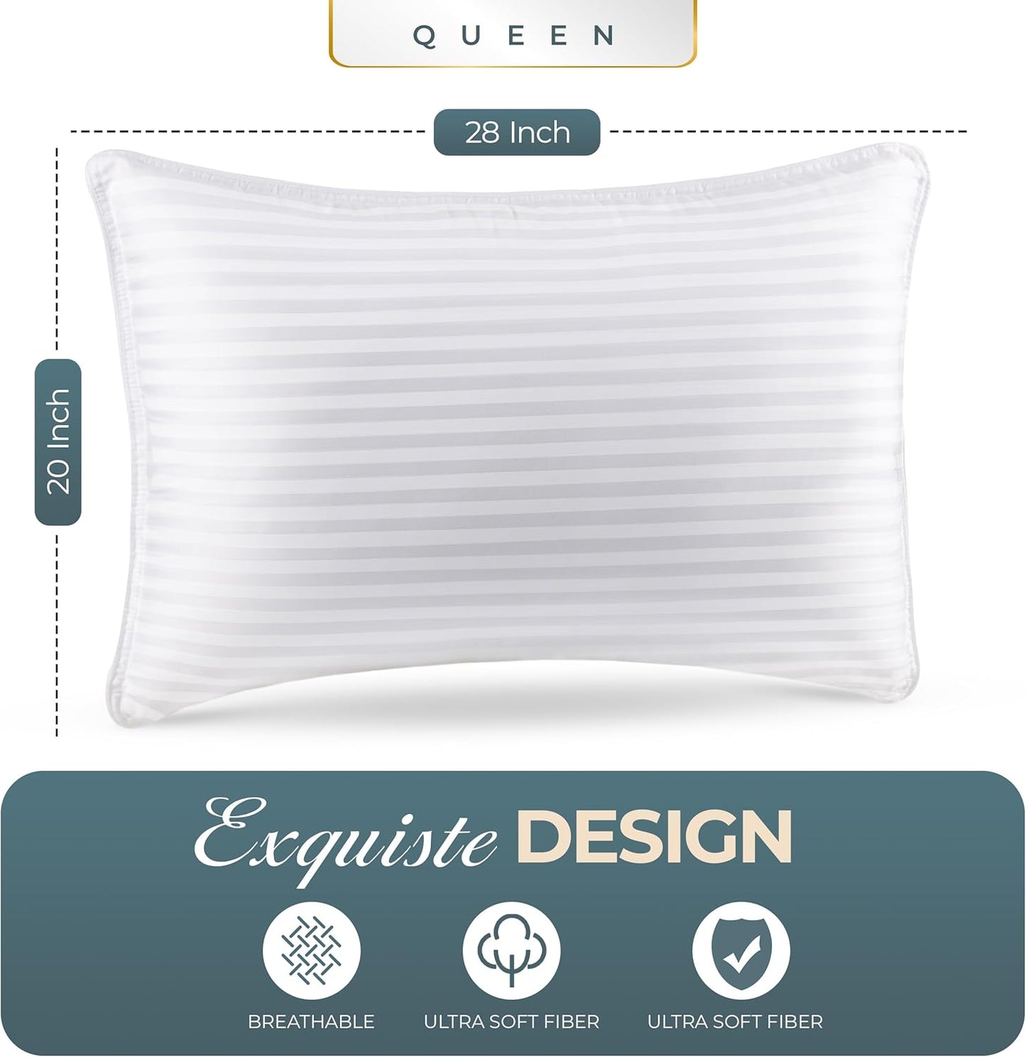 Utopia Bedding Bed Pillows for Sleeping Queen Size (White), Set of 2, Down Alternative Pillow for Sleeping, Cooling Hotel Quality Pillow Set for Back, Stomach or Side Sleepers