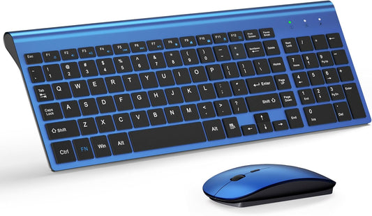 Wireless Keyboard and Mouse Ultra Slim Combo, TopMate - Blue Black
