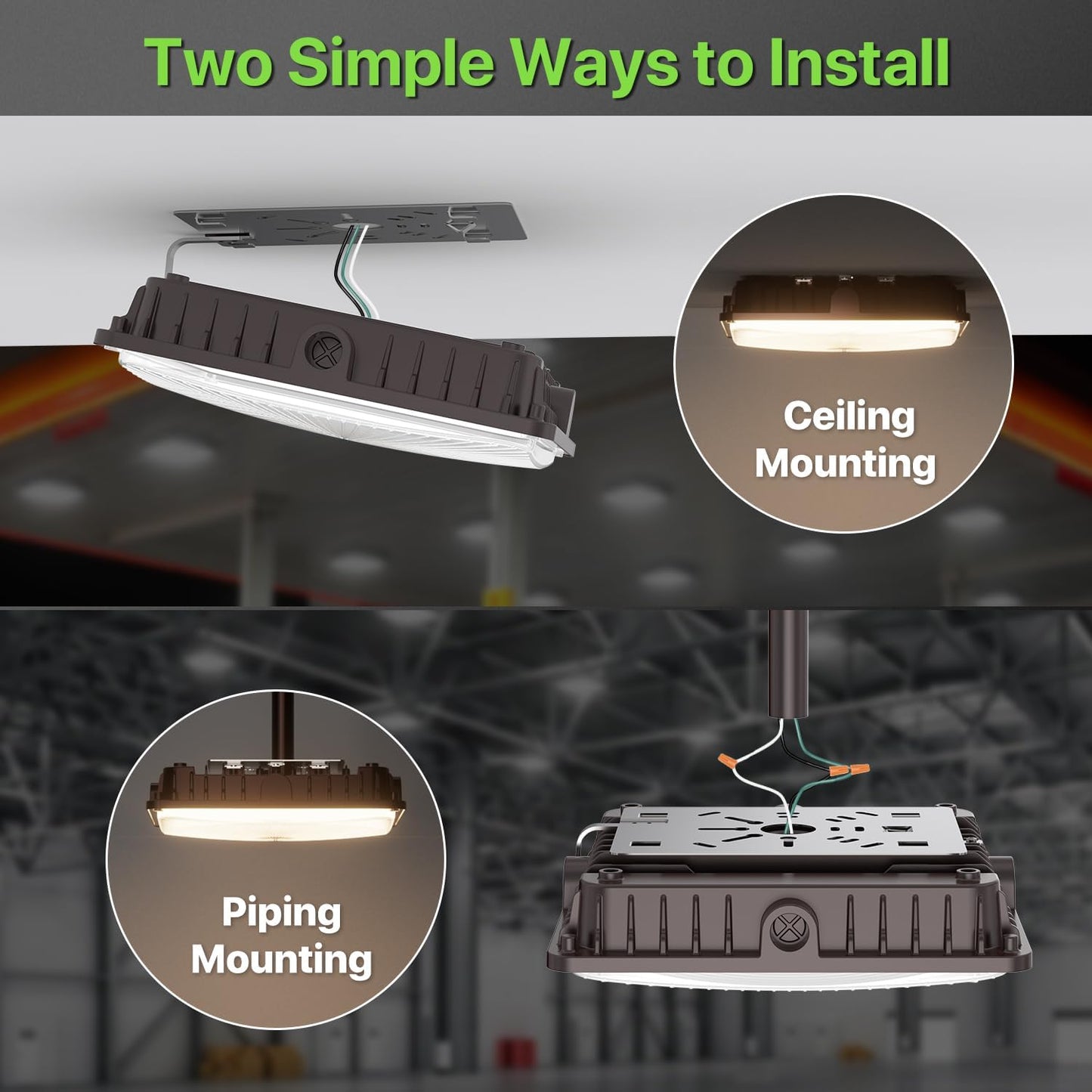 Glitgate 100W LED Canopy Light, 100W/80W/60W Adjustable, 3000K/4000K/5000K 3CCT Selectable Canopy Lights, 110/120V IP65 Outdoor Waterproof Commercial Ceiling Light for Parking Lot, Garage, Gas Station