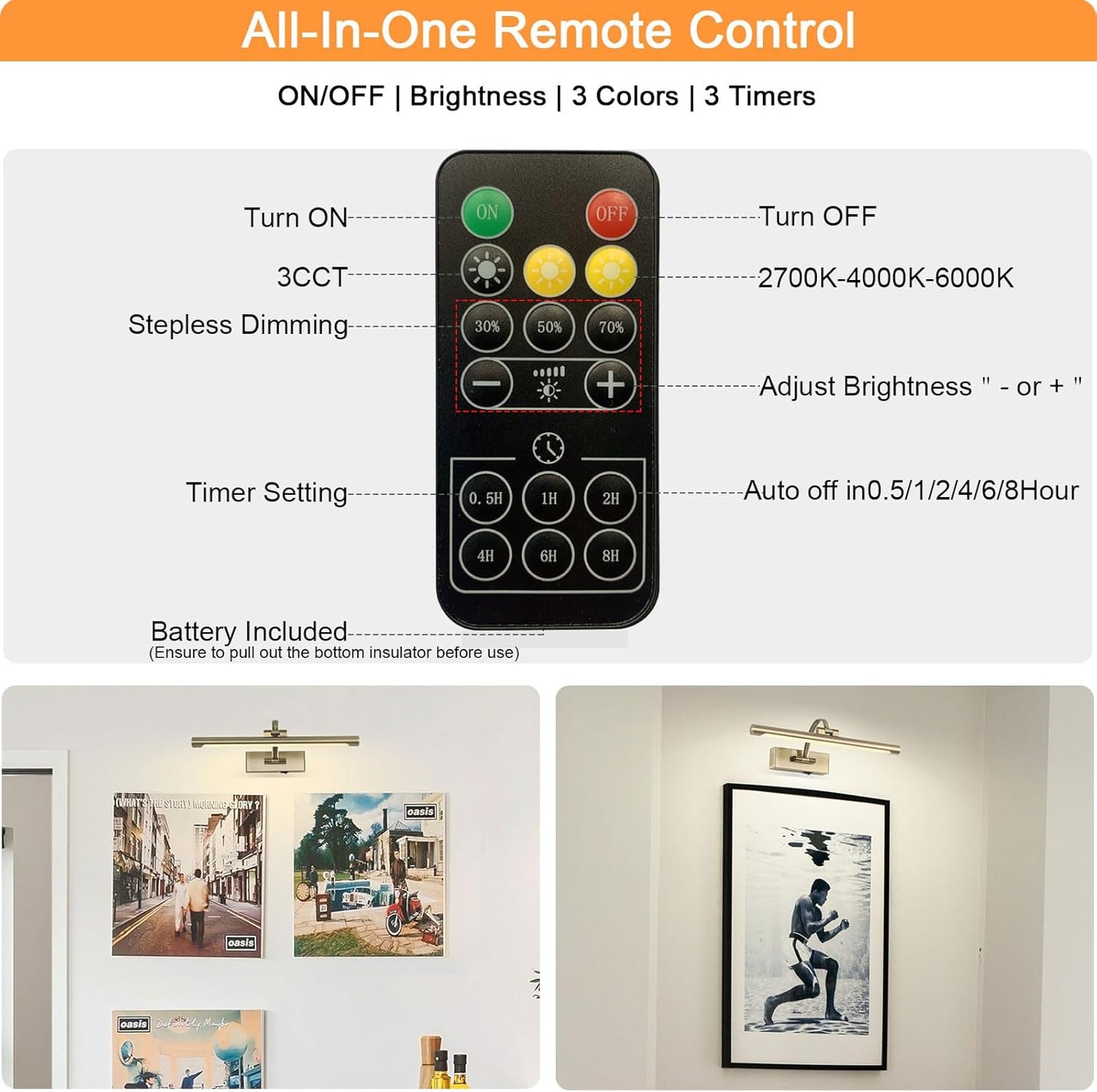Tassuowell LED Picture Lights for Wall Rechargeable, Battery Operated Art Light for Paintings Wireless,15.7inch Antique Bronze Gallery Light for Artwork