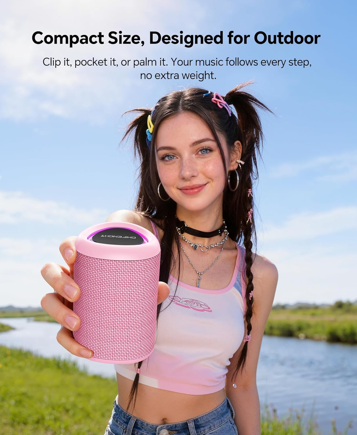 Portable Bluetooth Speaker Beach Essentials: Powerful Crystal Clear Sound/Dynamic Light/IPX5 Waterproof/All Day Playtime/Wireless BT 5.3/TWS Paring, Dad Gifts, Outdoor|Travel|Camping|Pool Accessories