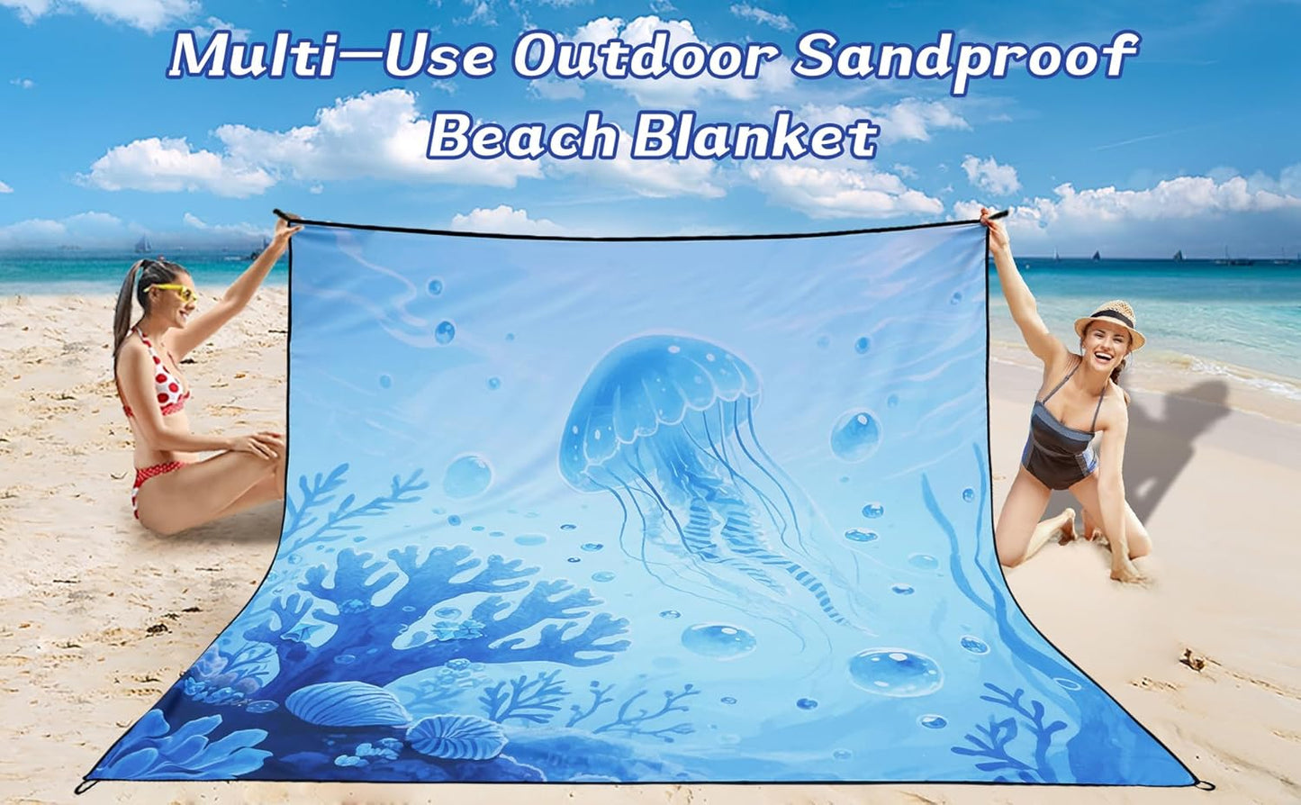 WIWIGO Beach Blanket Waterproof Sandproof Beach Mat 79" X 83"/10'x9'for 2-8 Adults Quick Drying Outdoor Picnic Mat Beach Accessories for Travel, Camping, Hiking