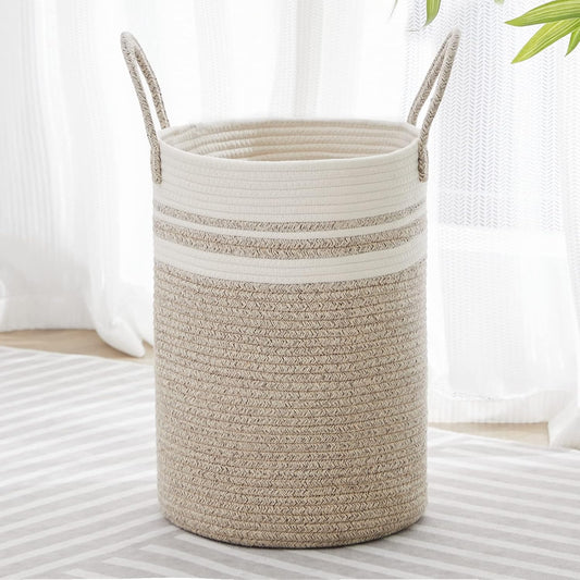 VIPOSCO 30L Small Woven Laundry Basket Hamper, Brown White