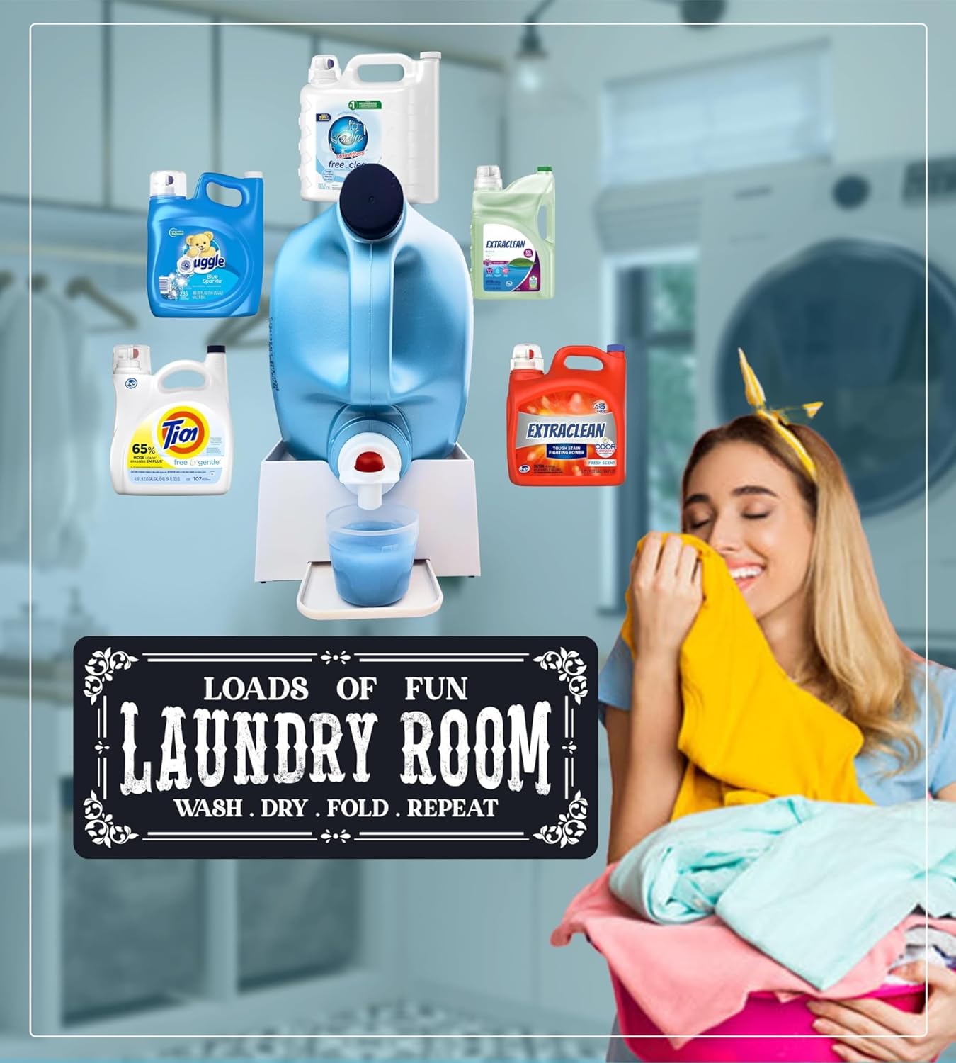 TidyFriend Laundry Detergent Holder with Laundry Room Rug Runner, Detergent Stand for Spill Protection, Non-Slip Runner Mat, and Stylish Room Organizer for Home & Laundry Spaces (Kit)
