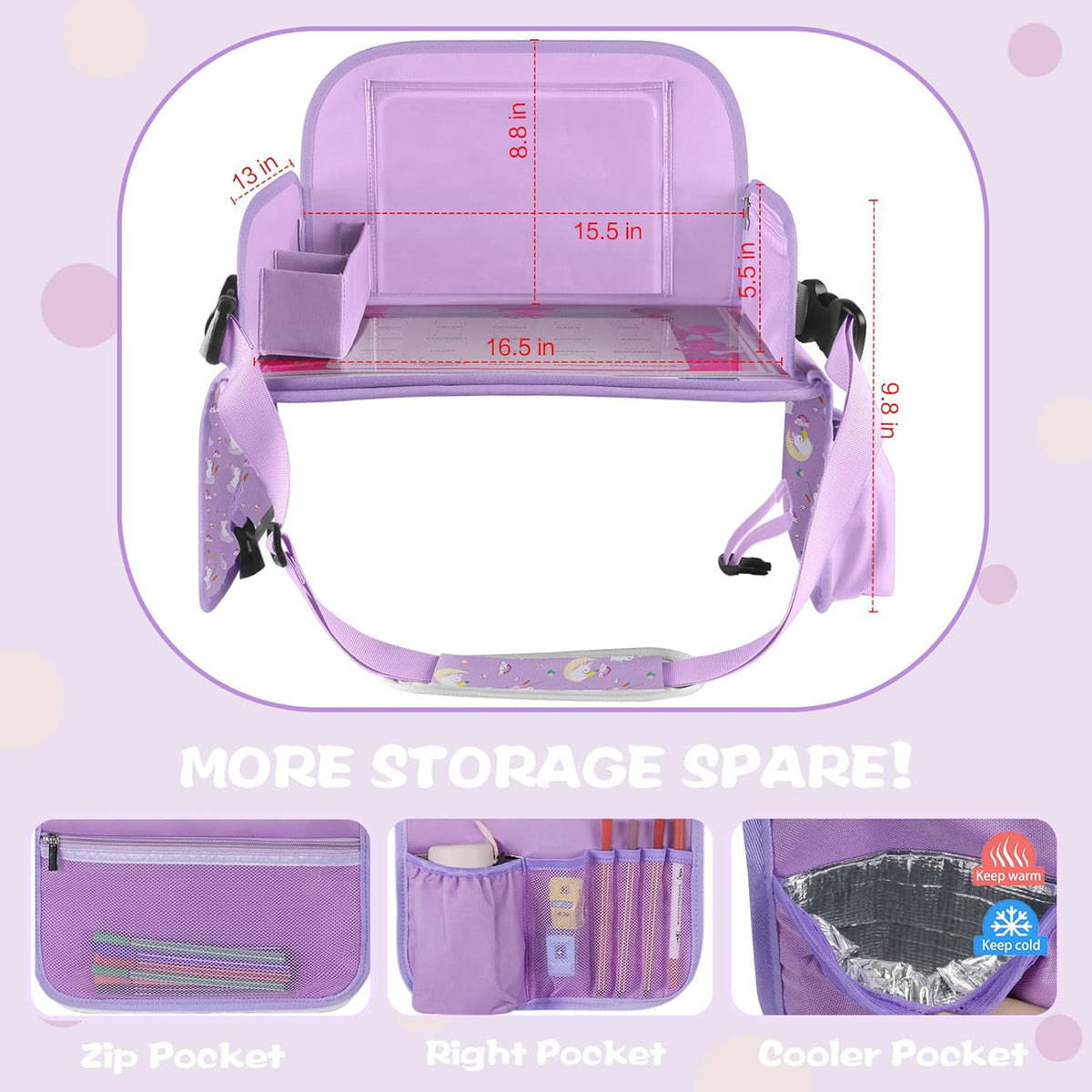 MENZOKE Kids Travel Tray for Toddler Car Seat, Toddler Gift for Girl Activities with Dry Erase Board & iPad Holder Stand, Road Trip Essentials Accessories Lap Tray for Girl as Birthday Gift, Purple