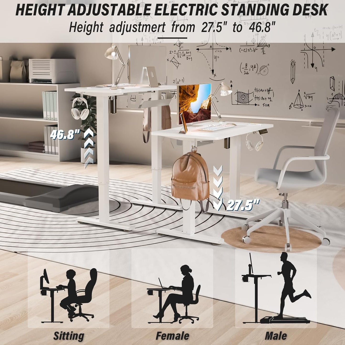 Kingant Standing Desk Height Adjustable Small Electric Stand Up Desks [35 x 20 Inch] - Ergonomic Sit Stand Desk Rising Desks for Home Office Computer Desk Stand Desk Workstation with Cable Management