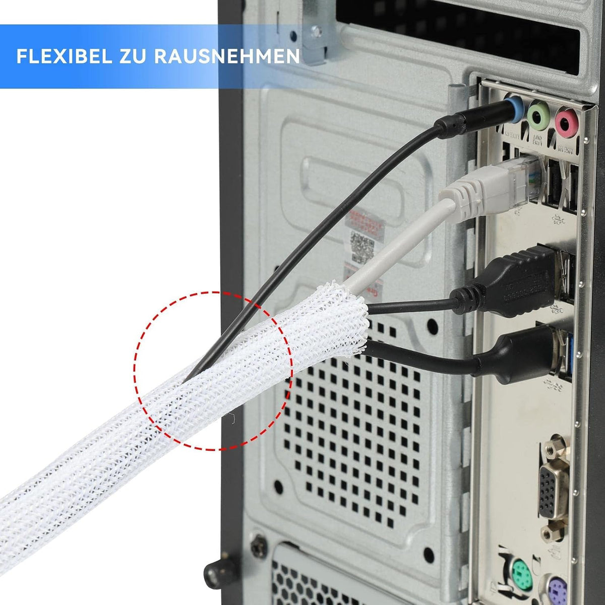 AGPTEK Cable Sleeve, 20ft - 4/5 inch Cable Management Cord Hider, White