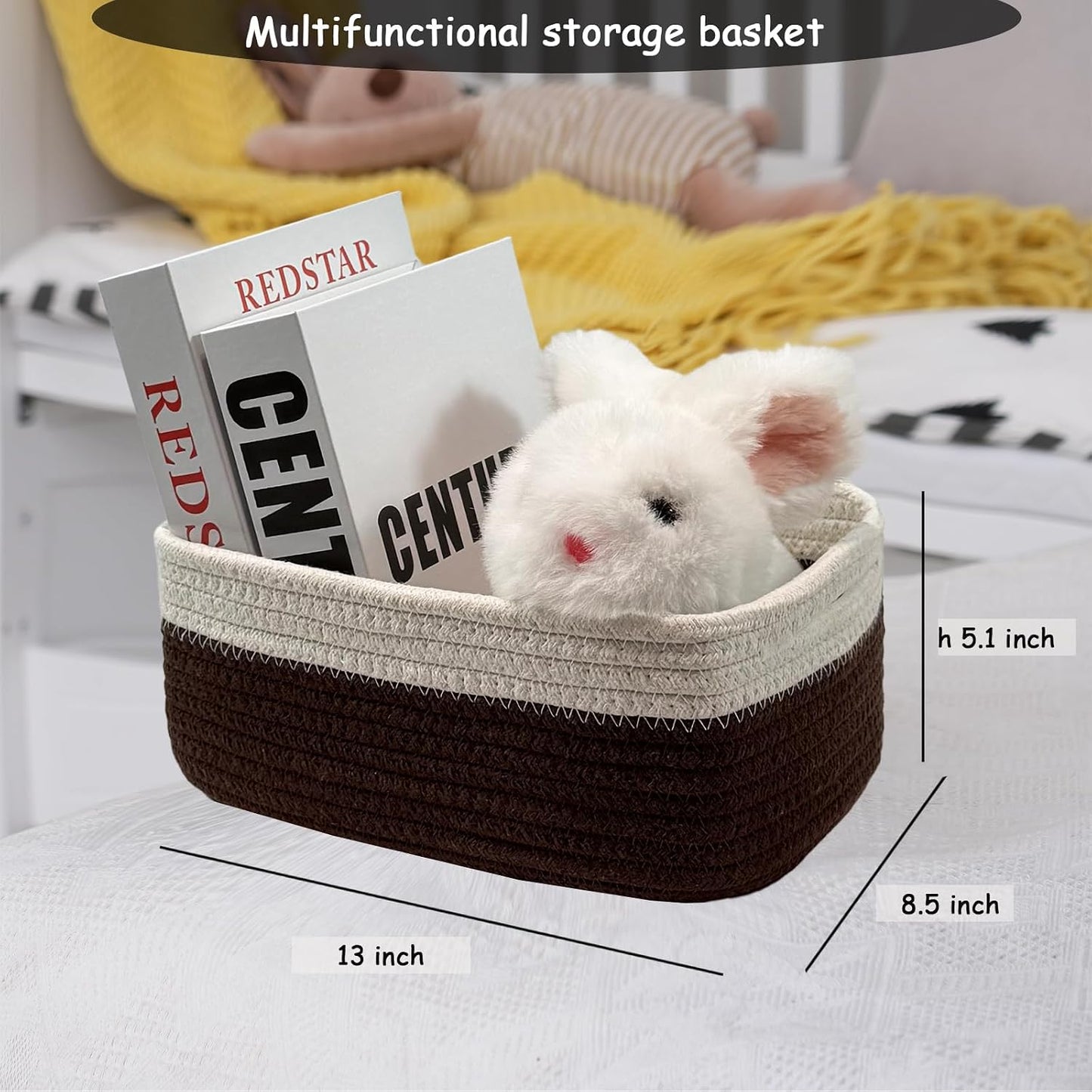 COMFY-HOMI 13" x 8.5" x 5.1" Storage Baskets for Organizing | Cotton Rope Woven Basket | Toy Storage Bin Box | Basket for Shelves, Closet Organizer Bin, Decorative Closet Shelf, 3 Pack